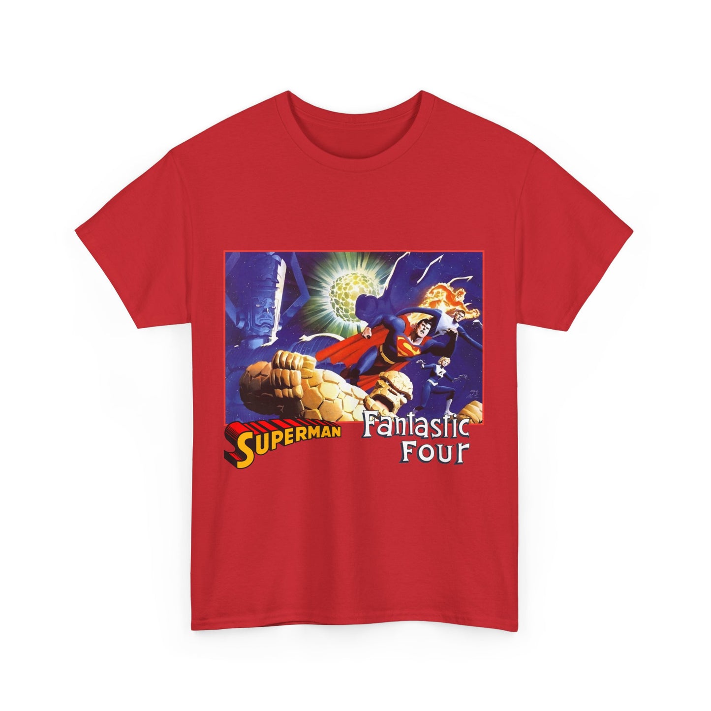 Superman & Fantastic Four T-Shirt - Marvel, DC Comics - Alex Ross, Dan Jurgens - 1990s Crossover Vs Galactus