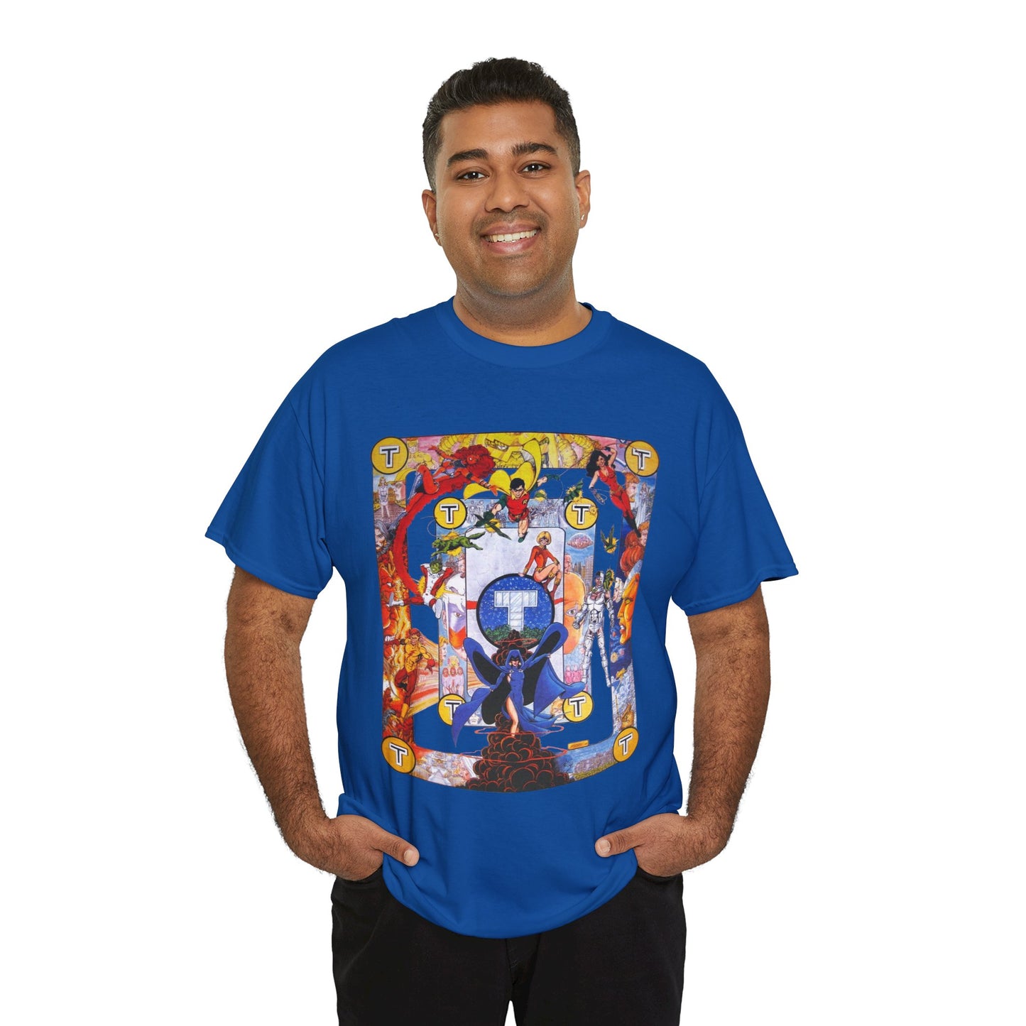 New Teen Titans Poster T-Shirt - George Perez Art - Cyborg, Raven, Robin, Terra, Wonder Girl, Changeling, Kid Flash, Deathstroke, Blackfire - DC Comics