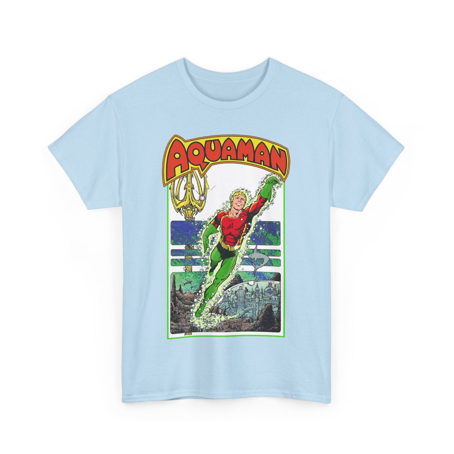 Aquaman T-Shirt - George Perez Art -Justice League 1980s Postcard Series - Arthur Curry - King of Atlantis - JLA - DC Comics