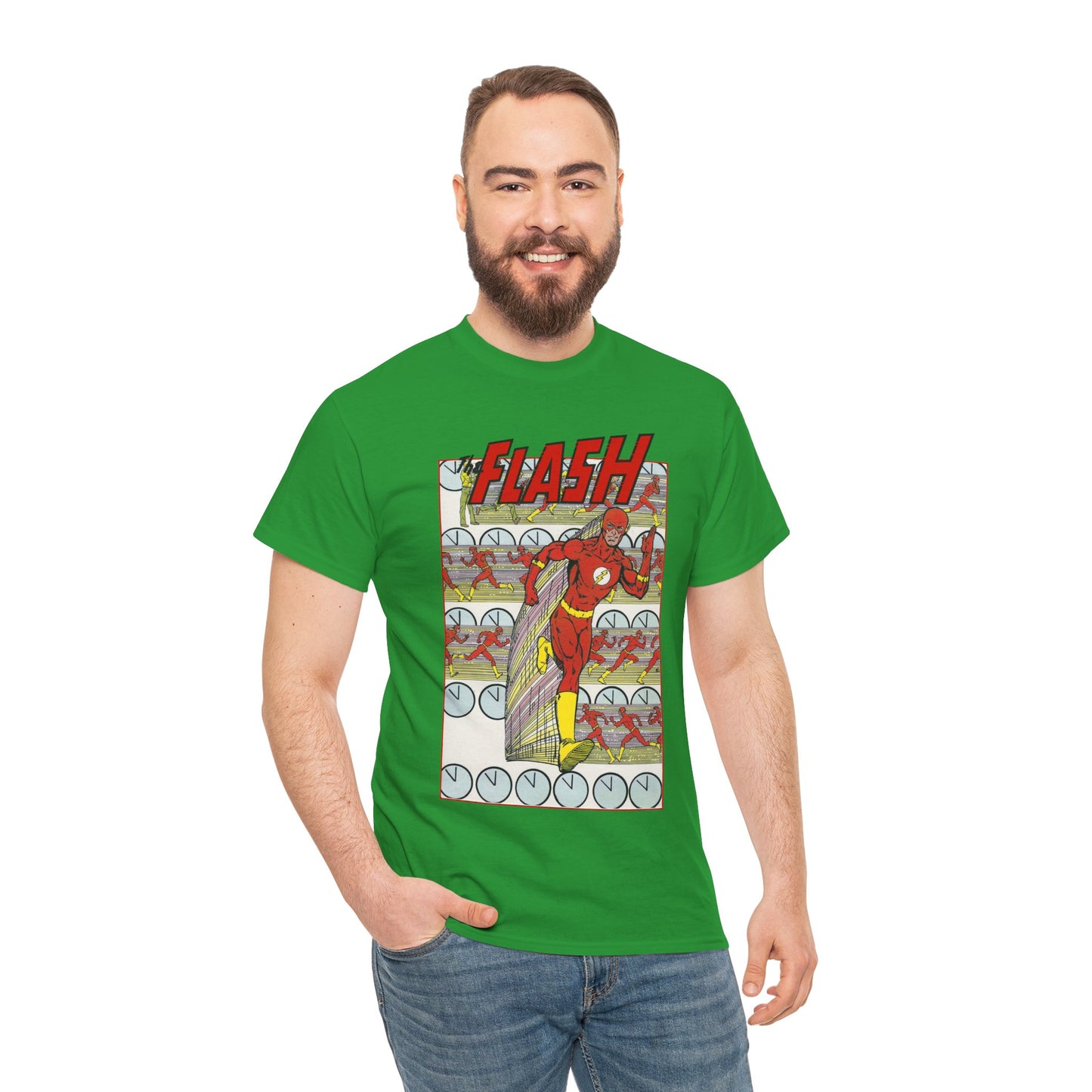Flash T-Shirt - George Perez Art - JLA Postcard Set - 1980s Art - Justice League of America Satellite Era - Barry Allen, the Fastest Man Alive - DC Comics