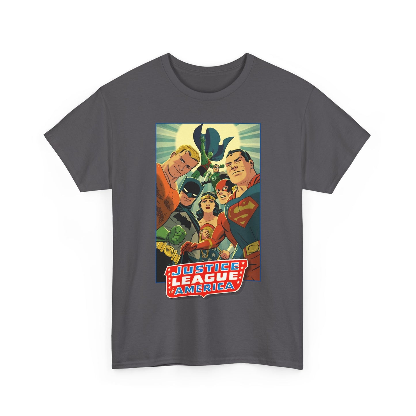 Justice League of America T-Shirt - Michael Cho Art - Superman, Flash, Wonder Woman, Green Lantern, Batman, Martian Manhunter - Silver Age Team - DC Comics