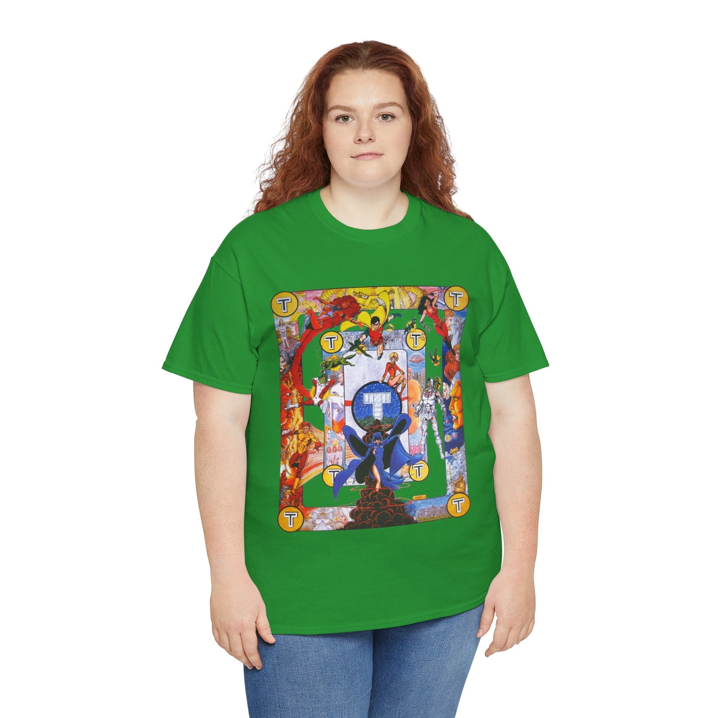 New Teen Titans Poster T-Shirt - George Perez Art - Cyborg, Raven, Robin, Terra, Wonder Girl, Changeling, Kid Flash, Deathstroke, Blackfire - DC Comics