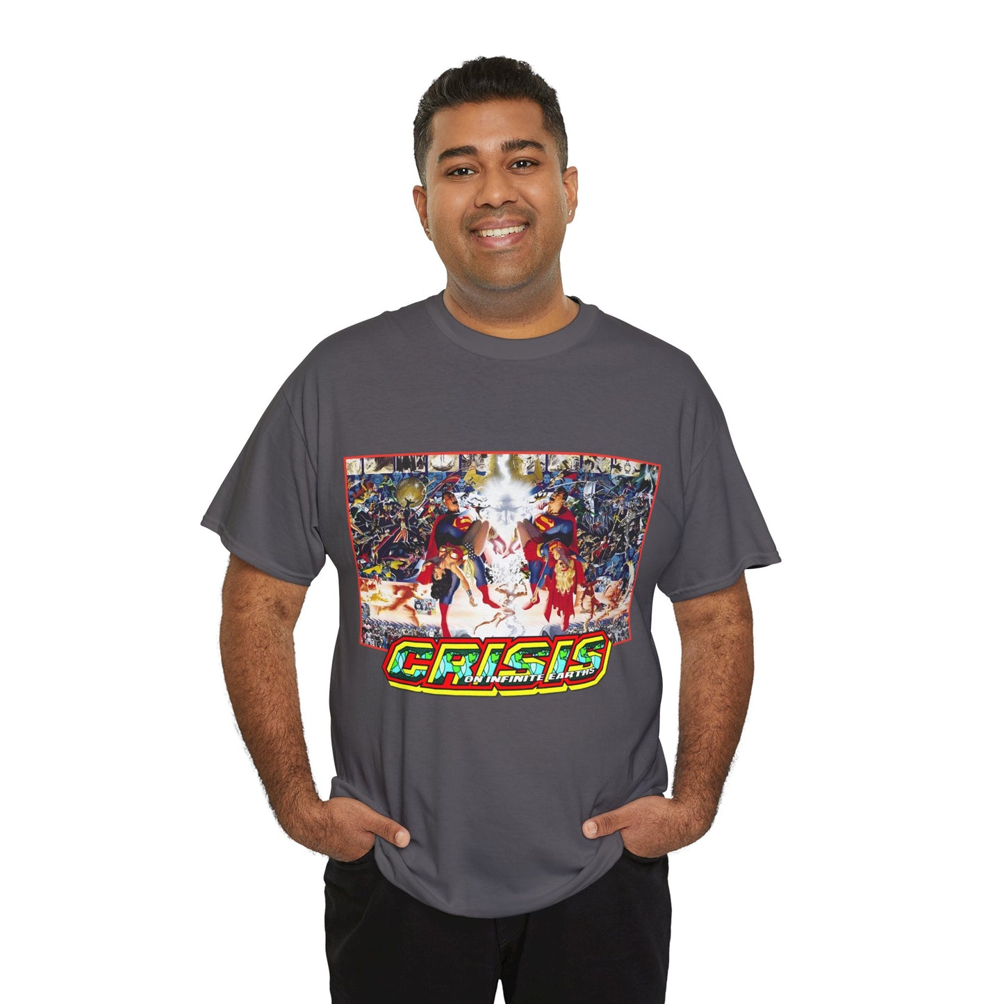 Crisis on Infinite Earths T-Shirt - Alex Ross & George Perez Art - Superman, Wonder Woman, Supergirl, Flash, Monitor, Anti-Monitor - DC Comics
