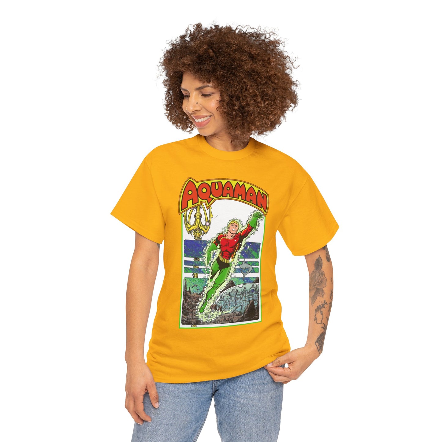 Aquaman T-Shirt - George Perez Art -Justice League 1980s Postcard Series - Arthur Curry - King of Atlantis - JLA - DC Comics