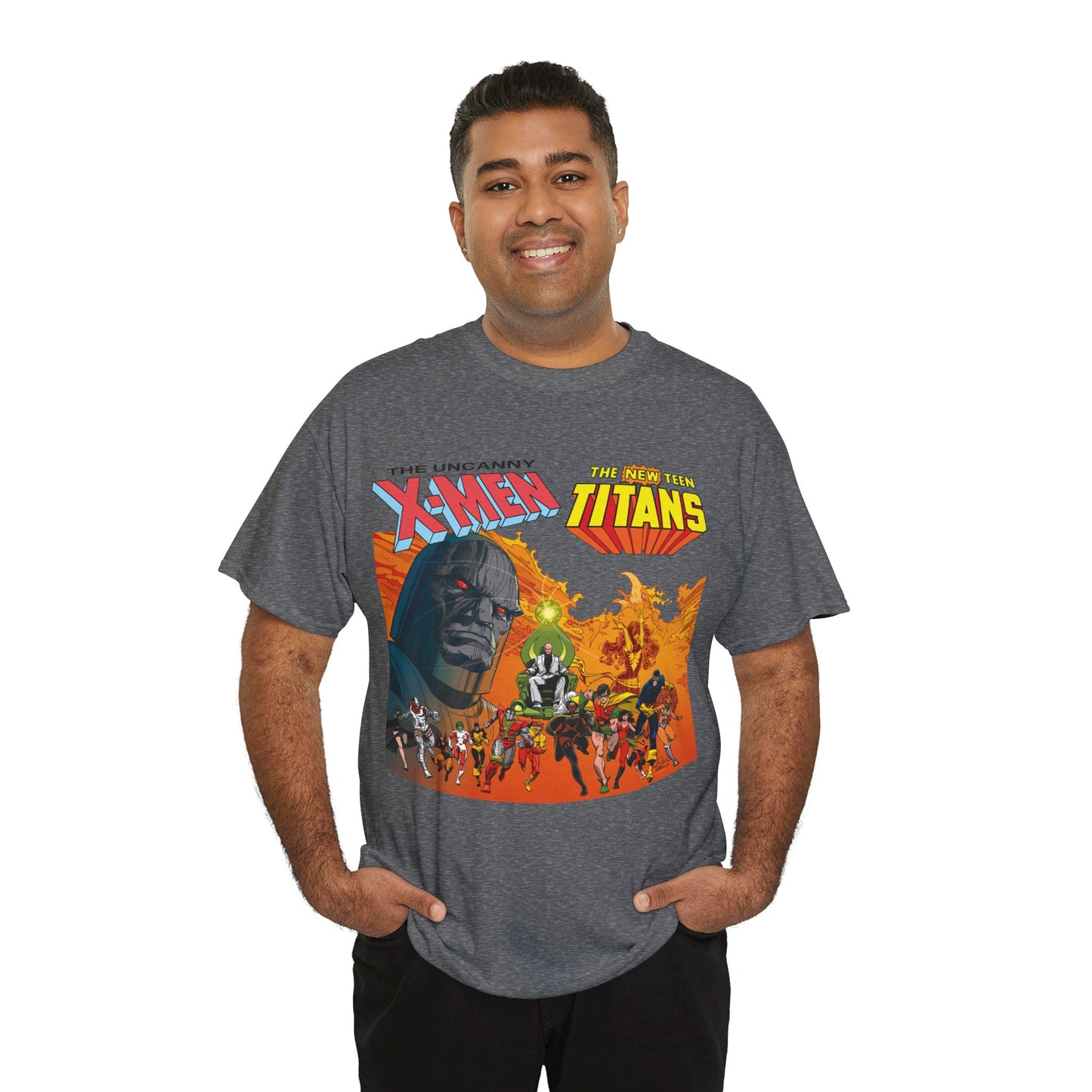 X-Men & New Teen Titans T-Shirt - Walt Simonson Art - Marvel & DC Comics Crossover - Wolverine, Raven, Storm, Cyclops, Robin, Cyborg, Colossus, Dark Phoenix, Darkseid