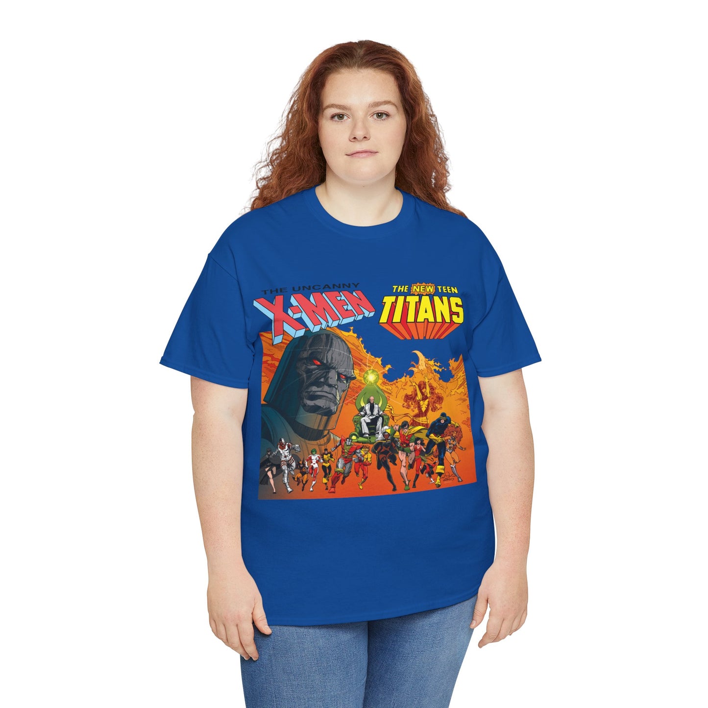 X-Men & New Teen Titans T-Shirt - Walt Simonson Art - Marvel & DC Comics Crossover - Wolverine, Raven, Storm, Cyclops, Robin, Cyborg, Colossus, Dark Phoenix, Darkseid