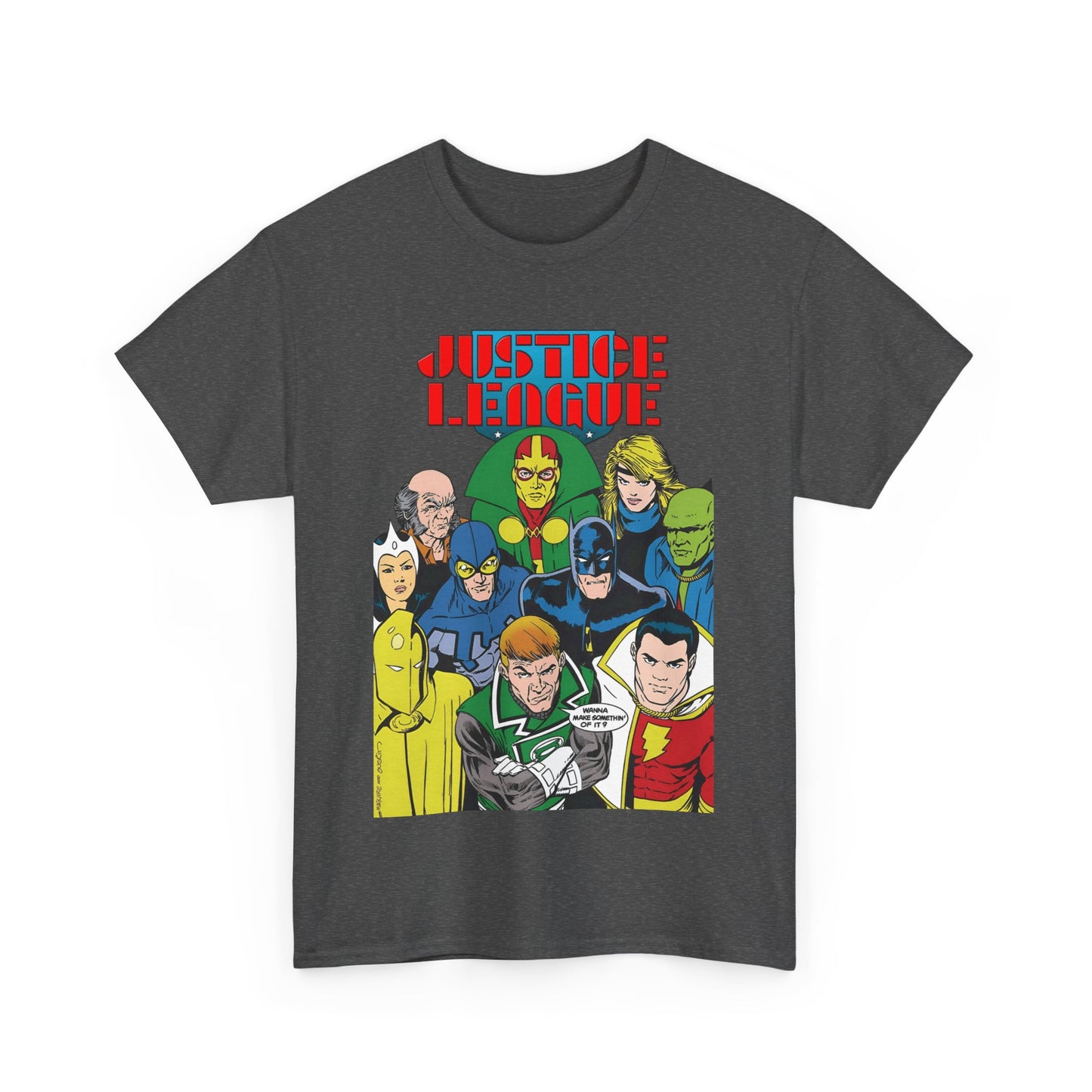 Justice League International T-Shirt - Kevin Maguire Art - JLI - DC Comics - Blue Beetle, Dr Fate, Batman, Mr Miracle, Martian Manhunter - Guy Gardner