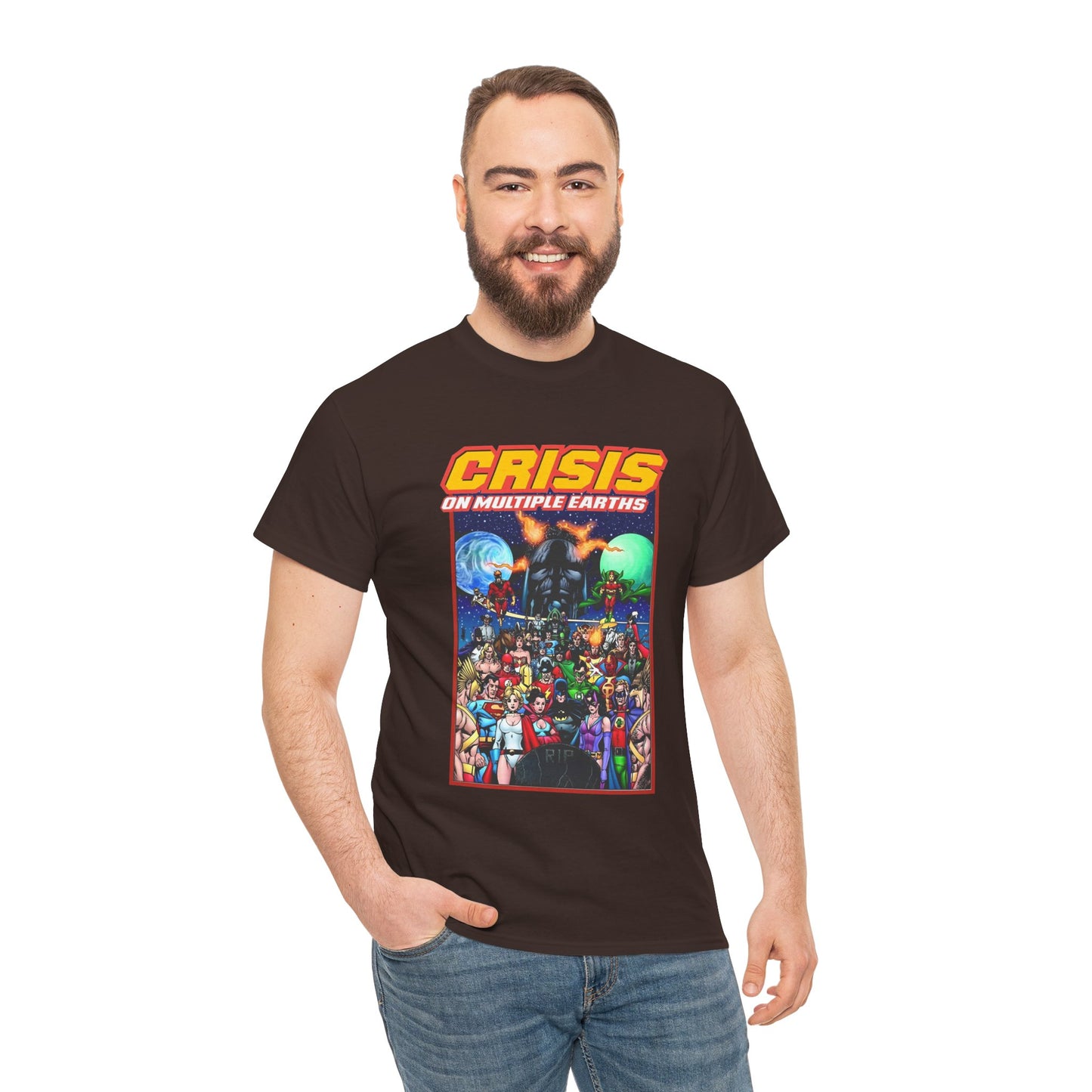 Crisis on Multiple Earths T-Shirt - George Perez Art - JSA & JLA Team-ups - Superman, Batman, Zatanna, Huntress, Power Girl, Hawkman, New Gods, Darkseid - DC Comics
