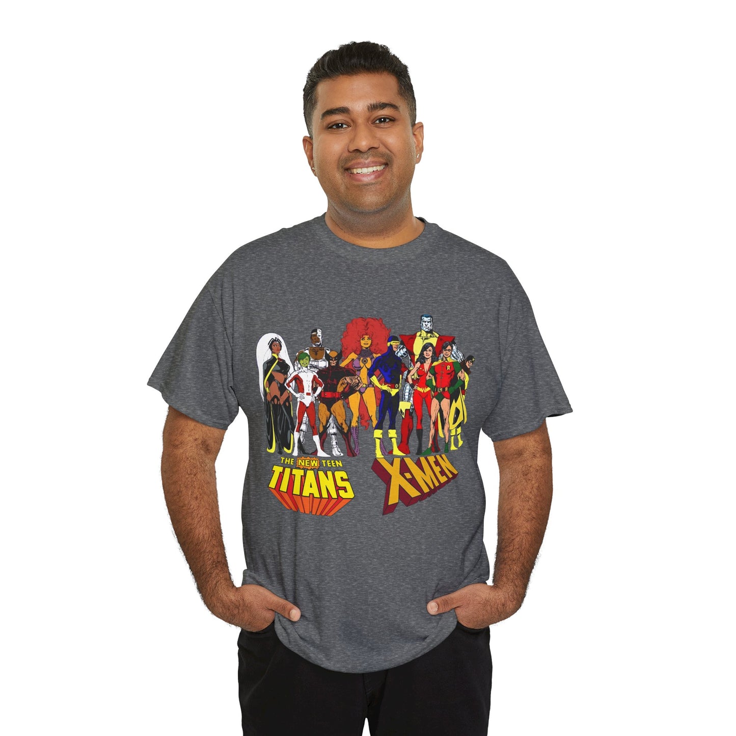 Uncanny X-Men & New Teen Titans T-Shirt - Wolverine, Cyclops, Storm, Wonder Girl, Robin, Cyborg, Raven - Phil Jimenez Art - DC Comics/Marvel Comics Crossover