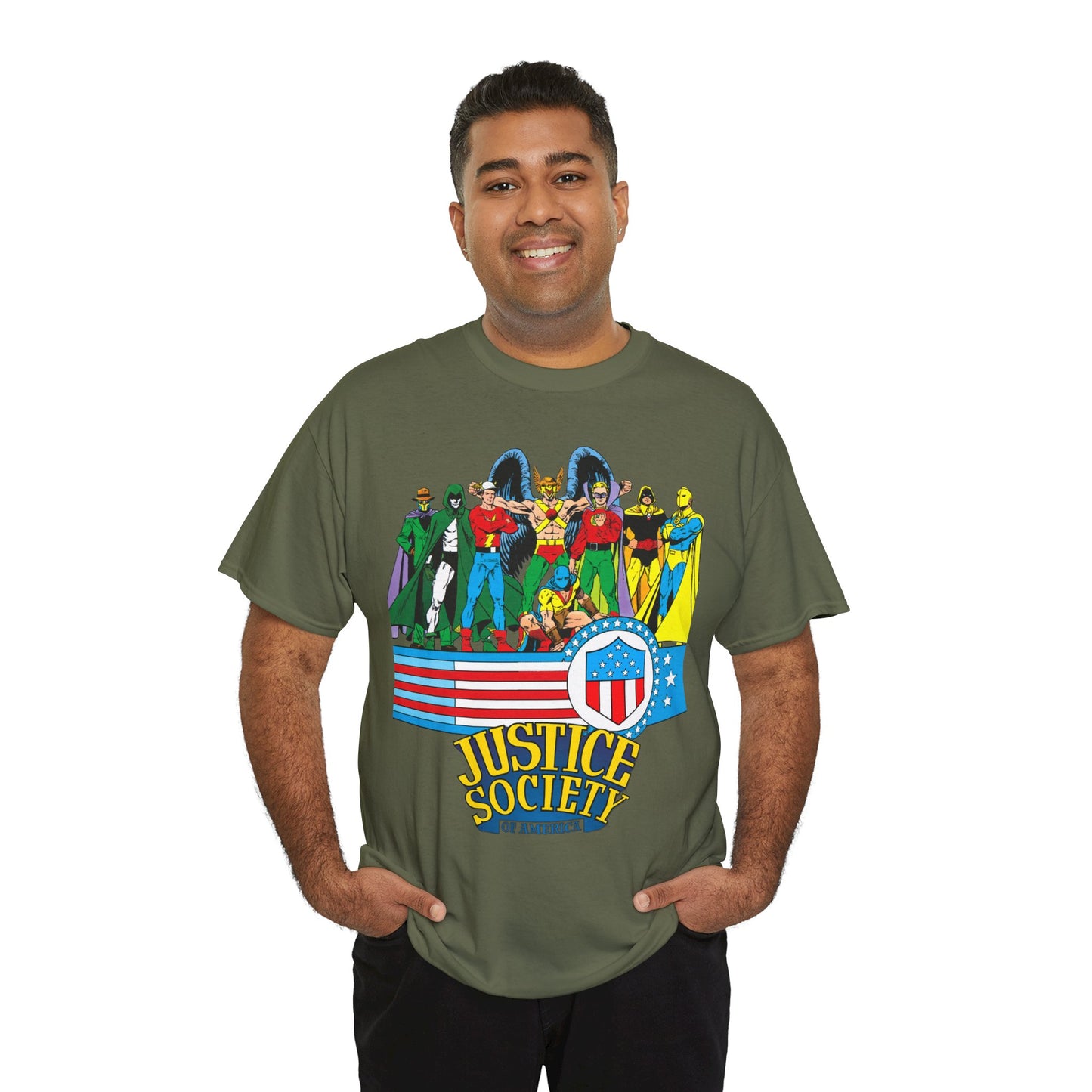 Justice Society of America T-Shirt - Amazing George Perez Art - History of the DC Universe - DC Comics - Dr Fate, Sandman, Flash, Hourman, Spectre, Hawkman