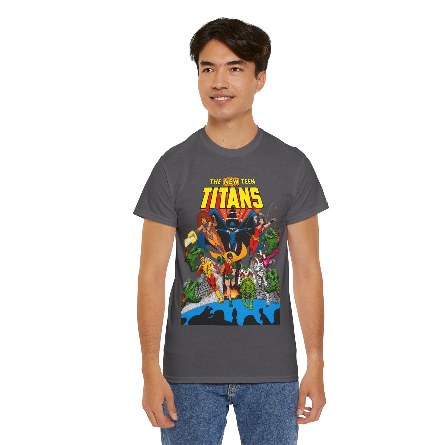 New Teen Titans T-Shirt - George Perez Art - Robin, Wonder Girl, Kid Flash, Changeling, Starfire, Cyborg, Raven - DC Comics - Classic 1980s Series