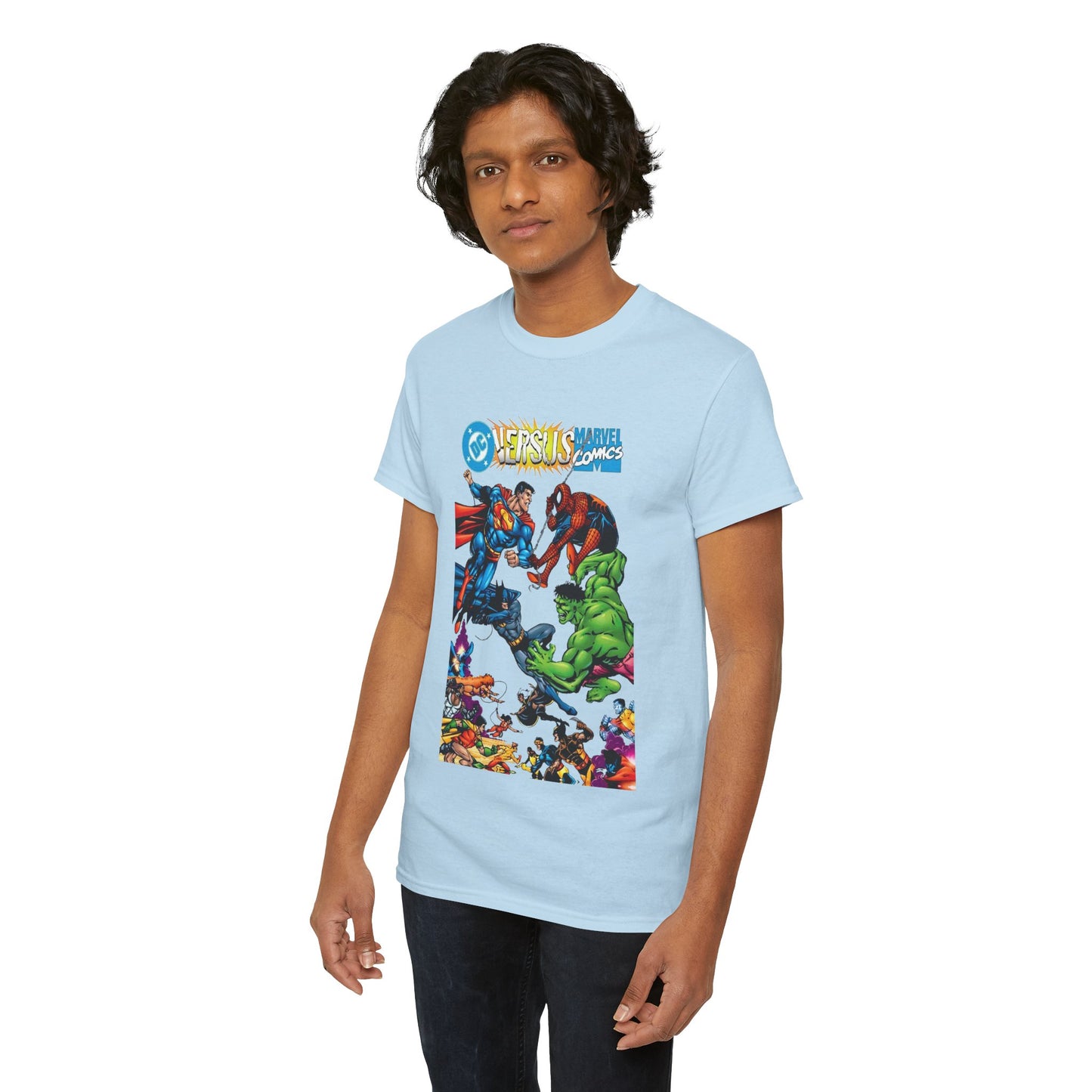 DC Comics Vs Marvel Comics T-Shirt - George Perez Art - Superman, Hulk, Batman, Spider-man, X-Men, New Teen Titans
