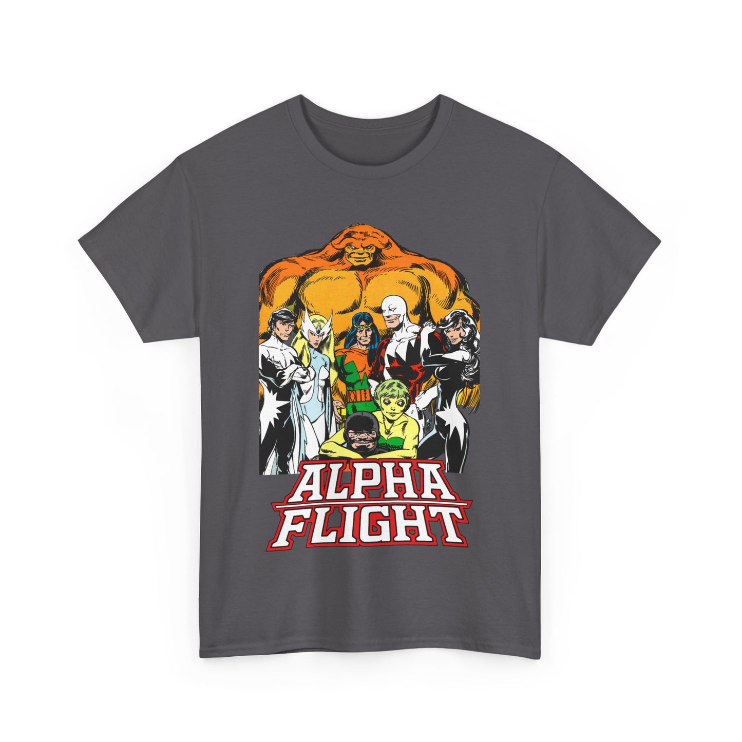 Alpha Flight T-Shirt - John Byrne Art - Northstar, Aurora, Guardian, Puck, Snowbird, Shaman, Sasquatch - Canada's Superhero Team - X-Men Connection - Marvel Comics
