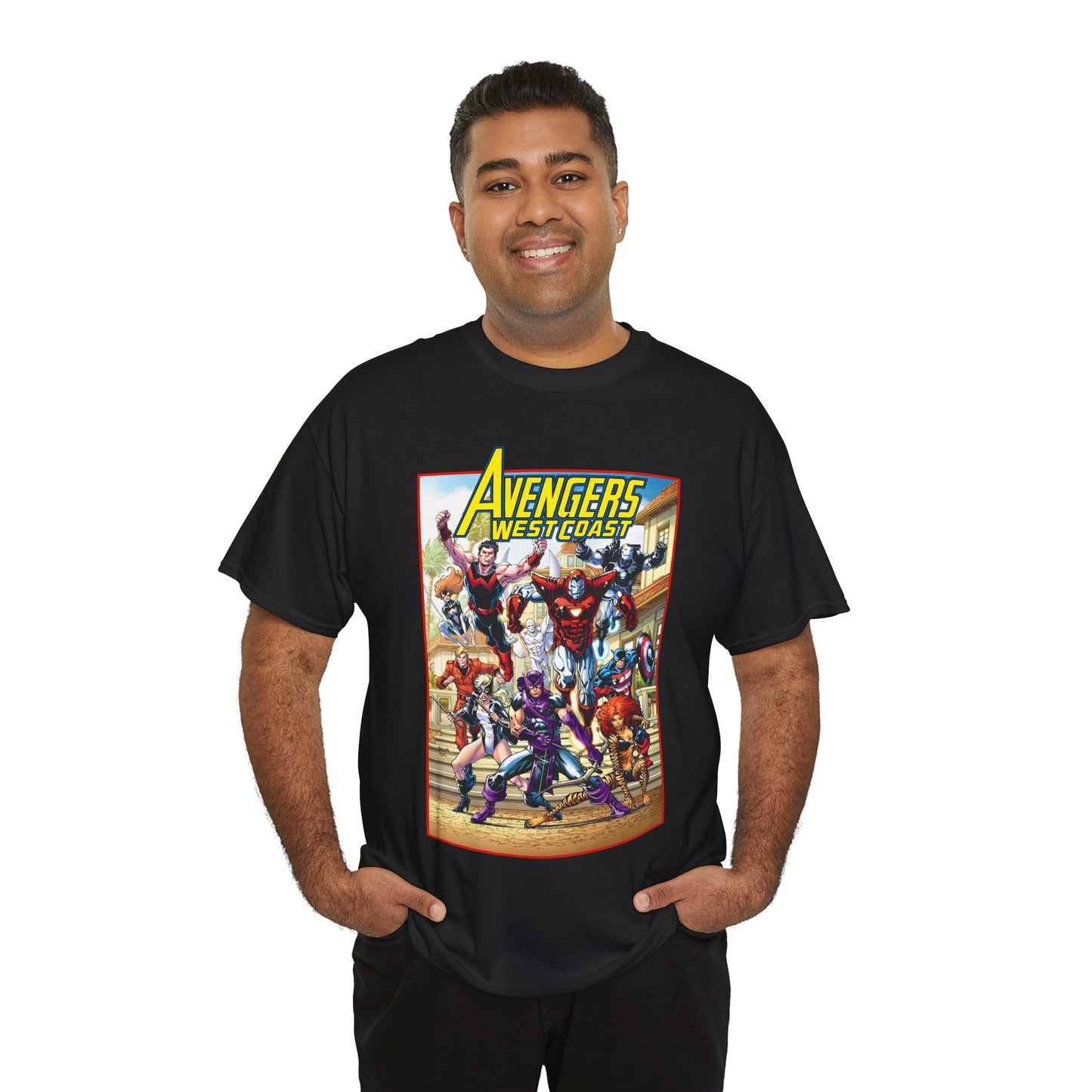 West Coast Avengers T-Shirt - Todd Nauck Art - Hawkeye, Iron Man, Wonder Man, Tigra, Vision - Marvel Comics