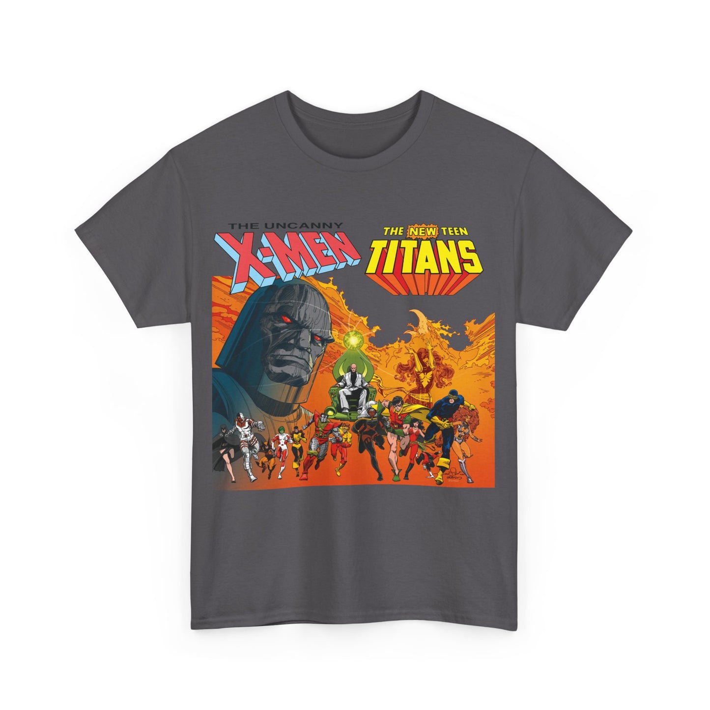 X-Men & New Teen Titans T-Shirt - Walt Simonson Art - Marvel & DC Comics Crossover - Wolverine, Raven, Storm, Cyclops, Robin, Cyborg, Colossus, Dark Phoenix, Darkseid