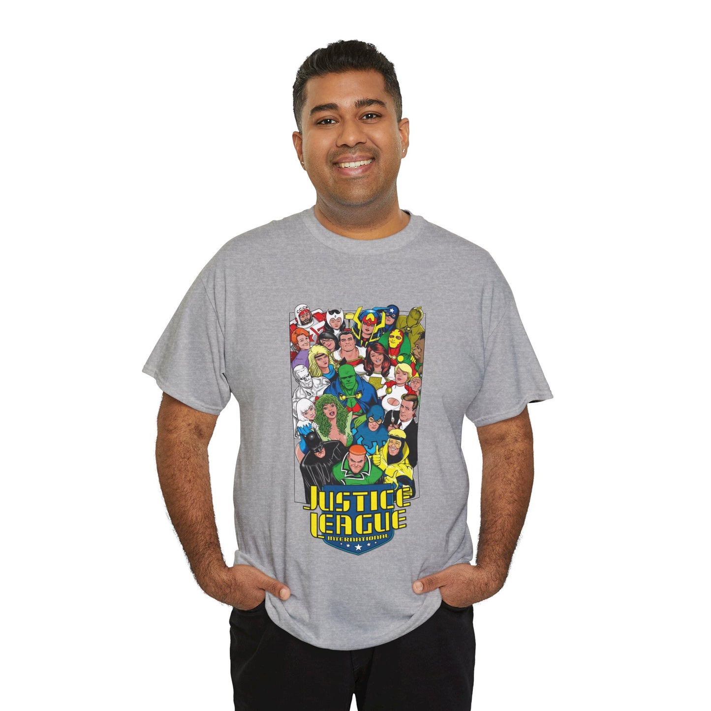 Justice League International T-Shirt - DC Comics - JLI - Kevin Maguire Art - Blue Beetle, Booster Gold, Martian Manhunter, Captain Atom