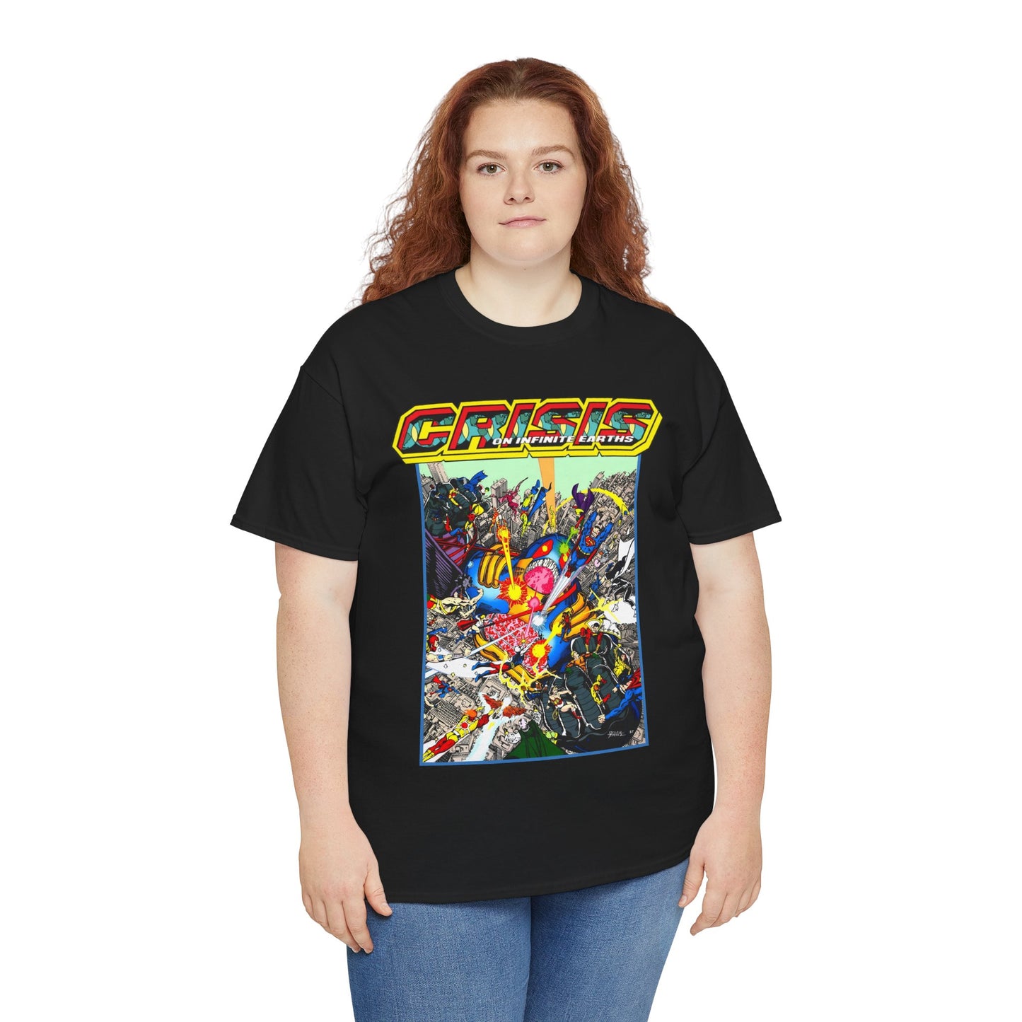 Crisis on Infinite Earths T-Shirt - George Perez Art - Superman, Firestorm, Captain Atom, Wonder Woman, Martian Manhunter Vs The Anti-Monitor - #12 Cover - DC Comics