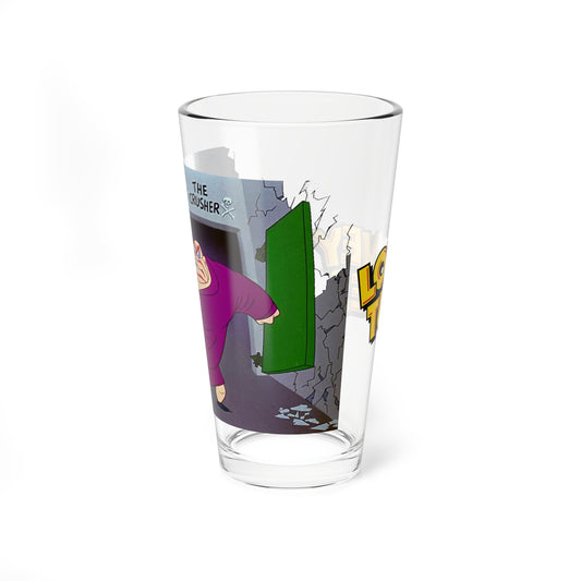 The Crusher Pint Glass, 16oz - Looney Tunes Art - Bunny Hugged - Wrestling Cartoon - Bugs Bunny Foe