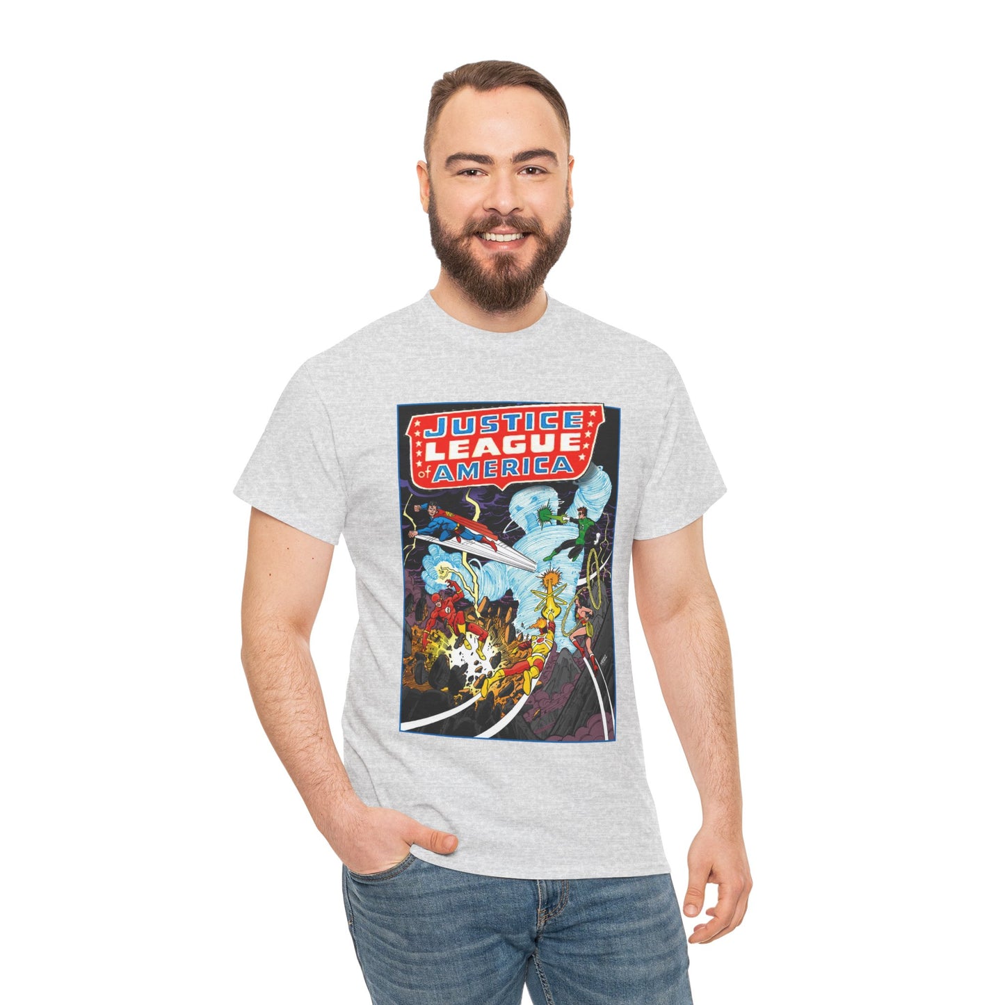 Justice League T-Shirt - George Perez Art - Tornado Tyrant - Superman, Firestorm, Flash, Wonder Woman, Green Lantern - DC Comics
