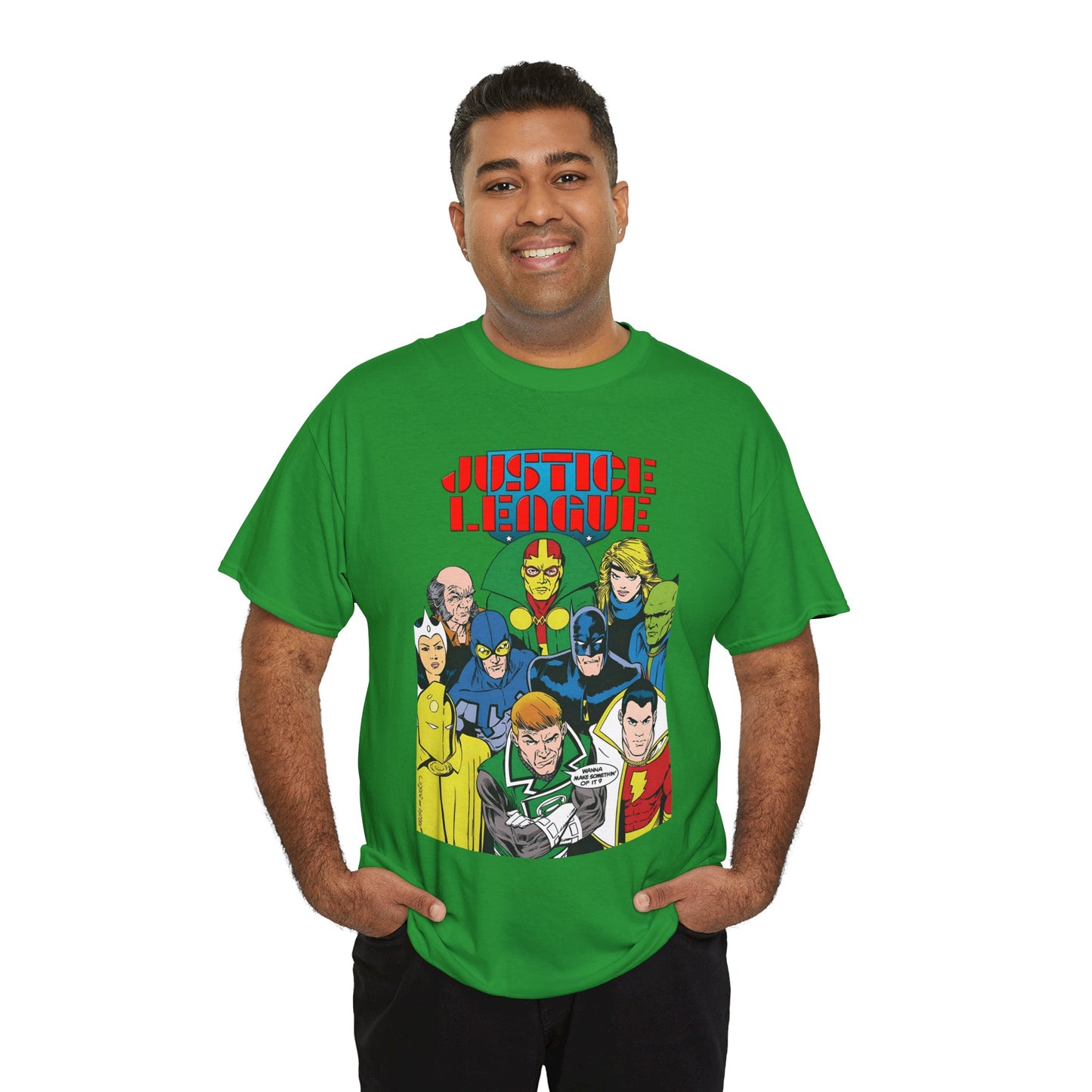 Justice League International T-Shirt - Kevin Maguire Art - JLI - DC Comics - Blue Beetle, Dr Fate, Batman, Mr Miracle, Martian Manhunter - Guy Gardner