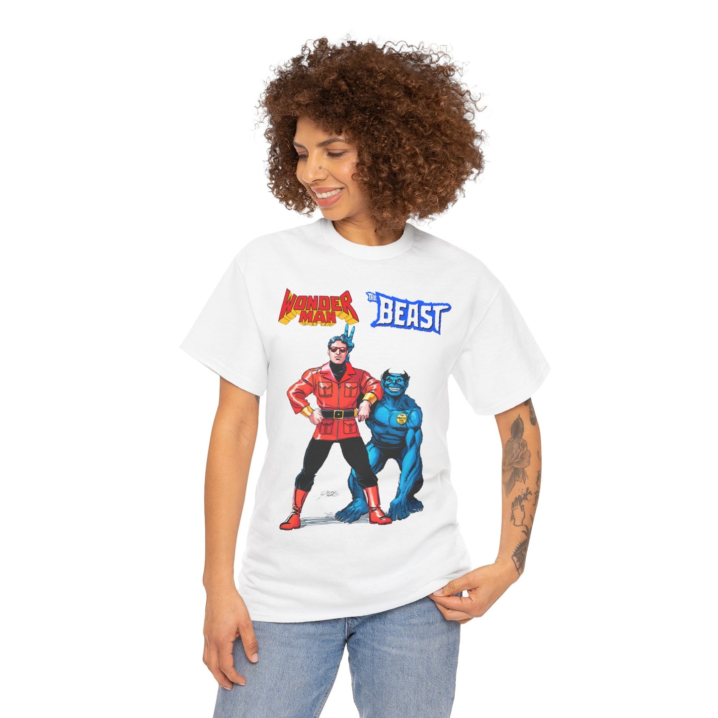 Wonder Man & Beast T-Shirt - George Perez Art - Popular Avengers, X-Men Members - Simon Williams & Hank McCoy - Marvel Comics