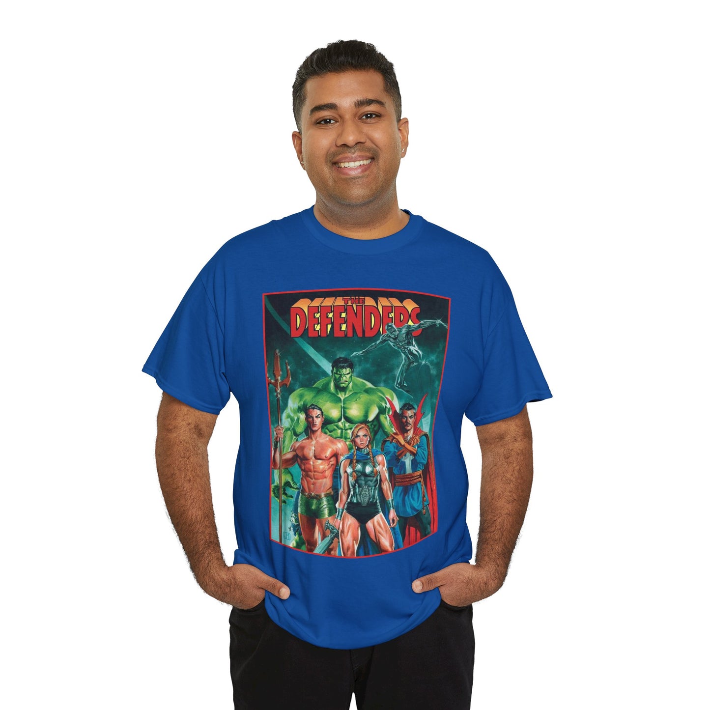 Defenders T-Shirt - Dr Strange, Valkyrie, Hulk, Namor, Silver Surfer - Marvel Comics - Popular 1970s Series
