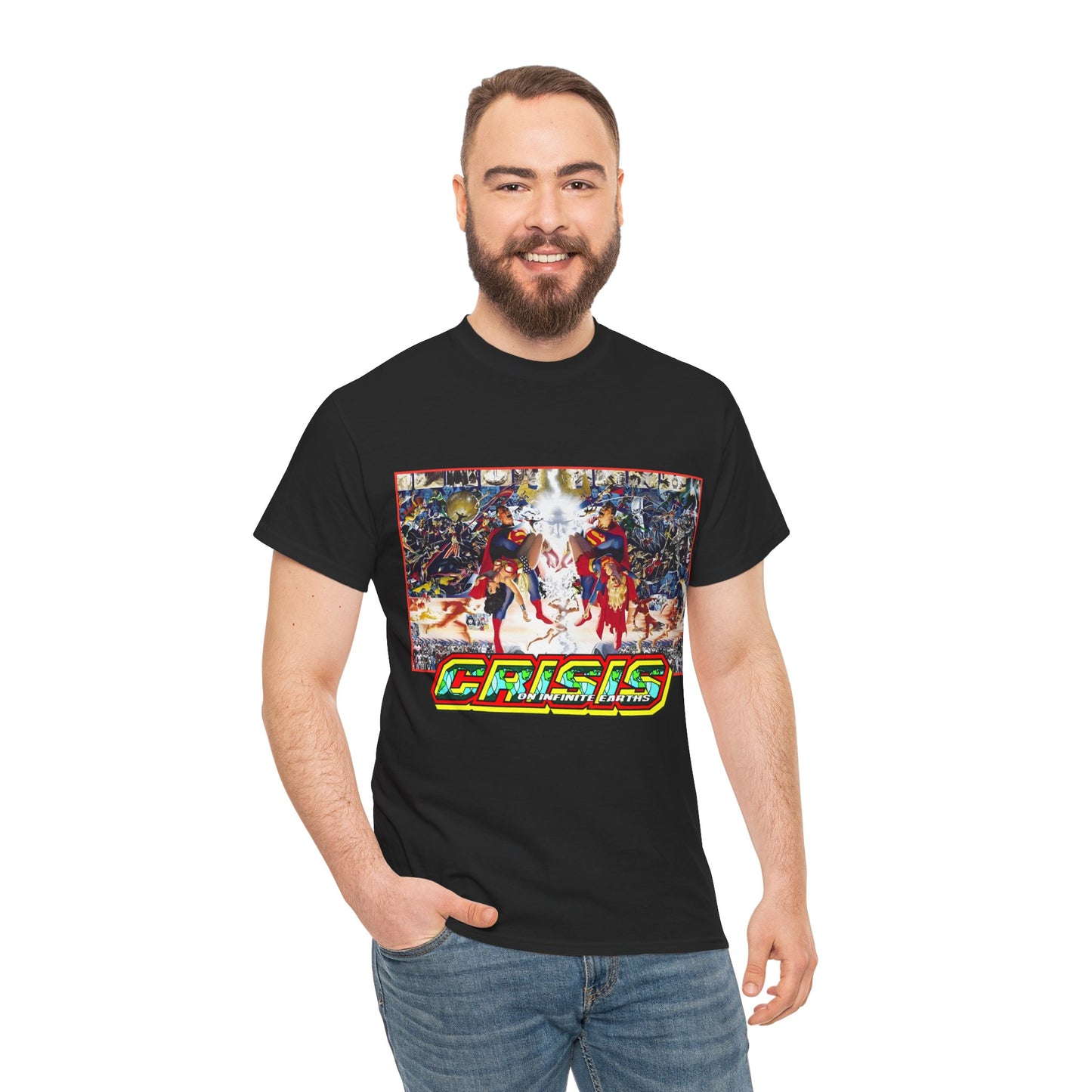 Crisis on Infinite Earths T-Shirt - Alex Ross & George Perez Art - Superman, Wonder Woman, Supergirl, Flash, Monitor, Anti-Monitor - DC Comics