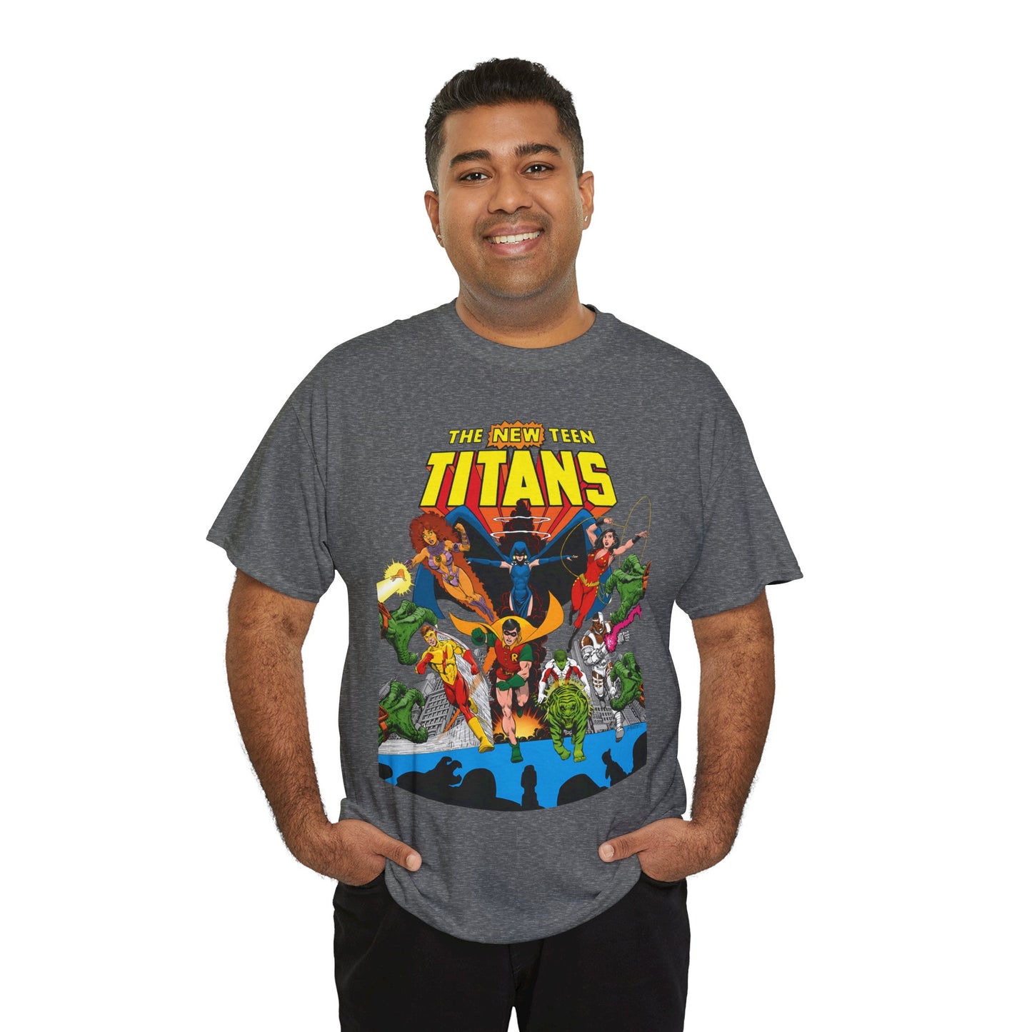 New Teen Titans T-Shirt - George Perez Art - Robin, Wonder Girl, Kid Flash, Changeling, Starfire, Cyborg, Raven - DC Comics - Classic 1980s Series