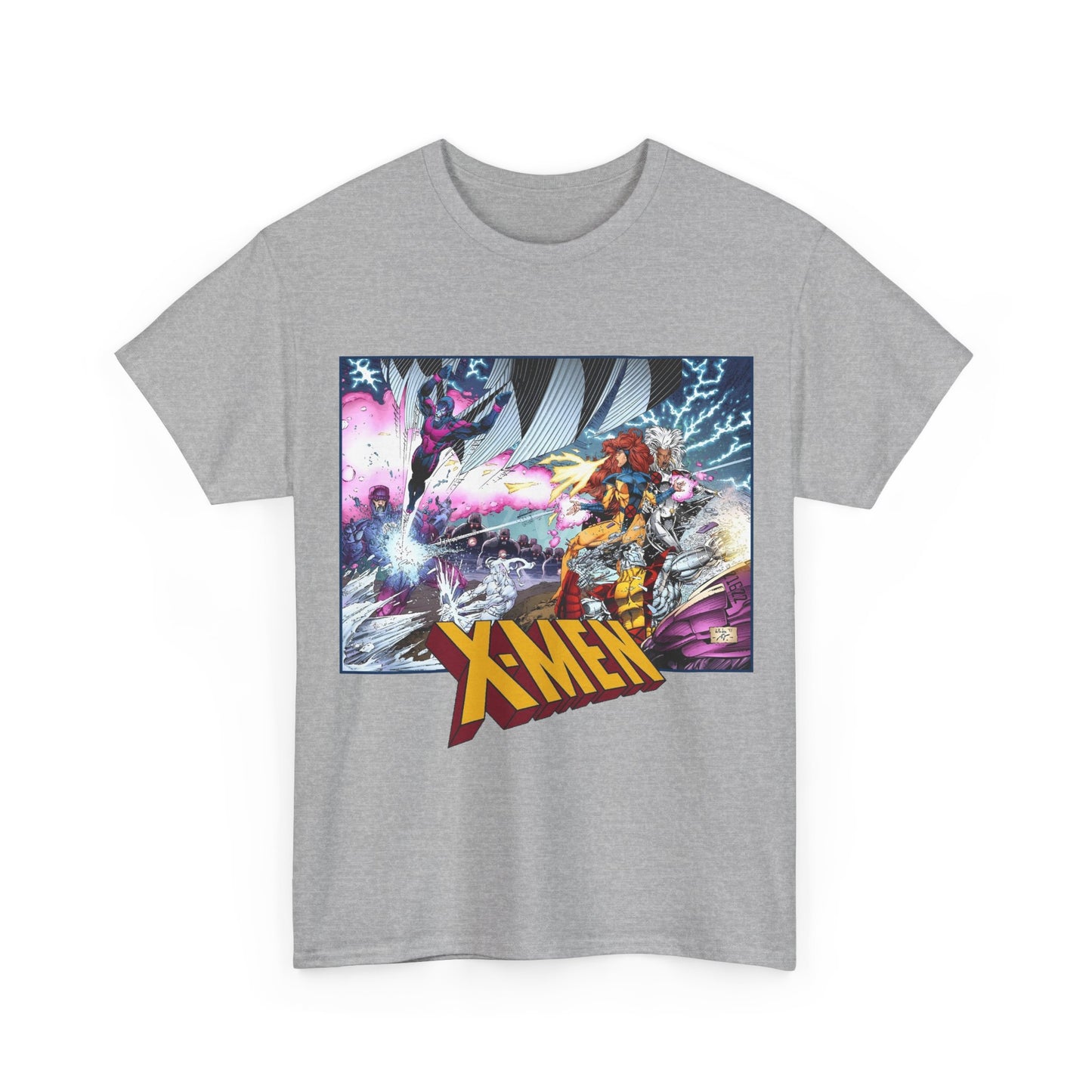 X-Men T-Shirt - Whilce Portacio Art - Storm, Jean Grey, Archangel, Iceman - Fighting Sentinels - Marvel Comics