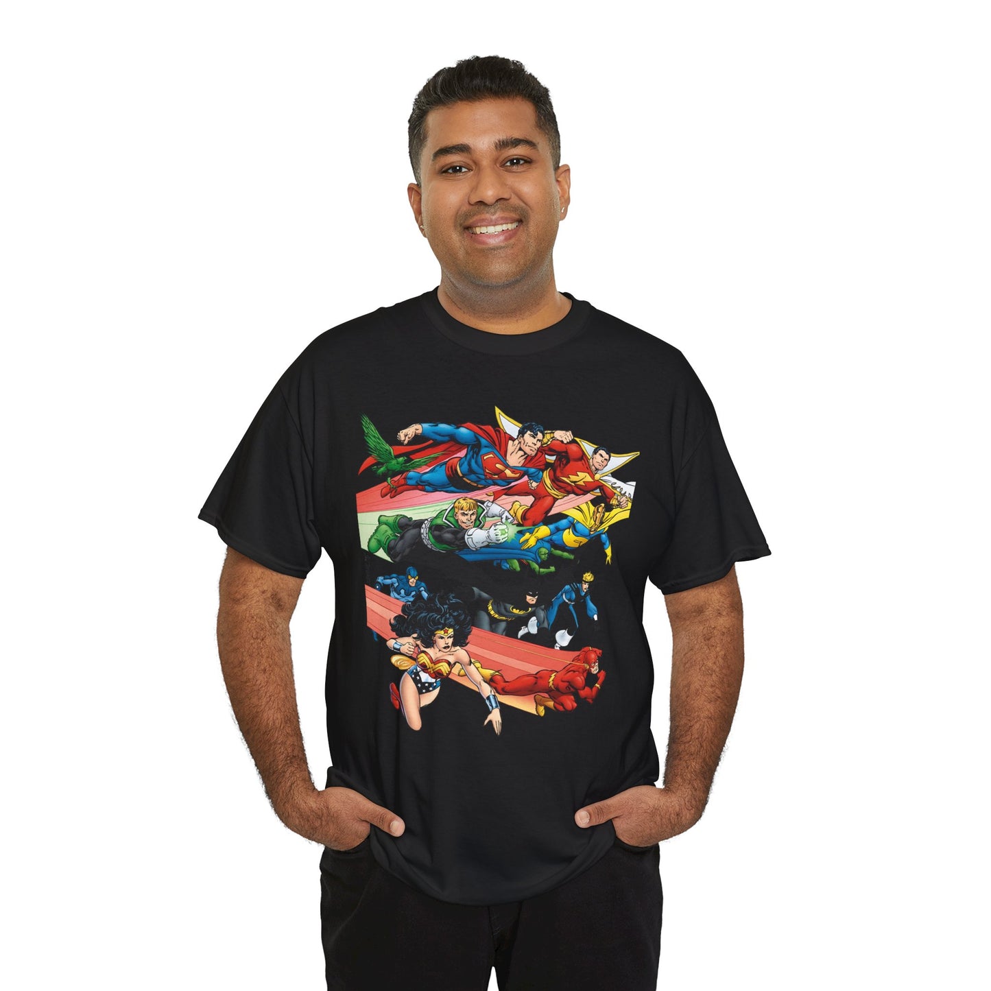 DC Legends T-Shirt - John Byrne Art - Superman, Dr Fate, Blue Beetle, Wonder Woman, Black Canary, Guy Gardner - DC Comics
