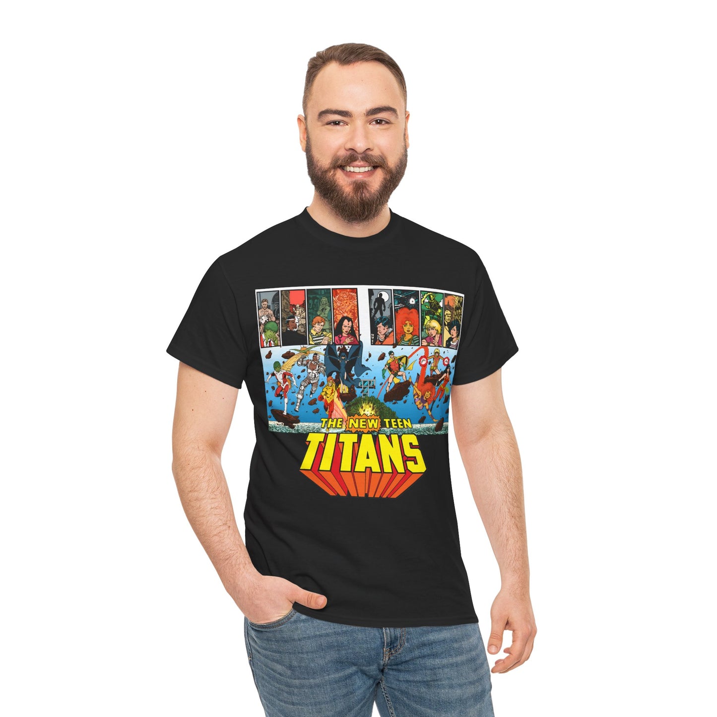New Teen Titans T-Shirt - George Perez Art - Robin, Wonder Girl, Cyborg, Raven, Starfire, Kid Flash - DC Comics