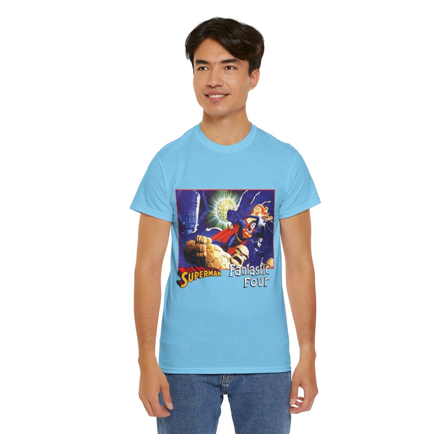 Superman & Fantastic Four T-Shirt - Marvel, DC Comics - Alex Ross, Dan Jurgens - 1990s Crossover Vs Galactus