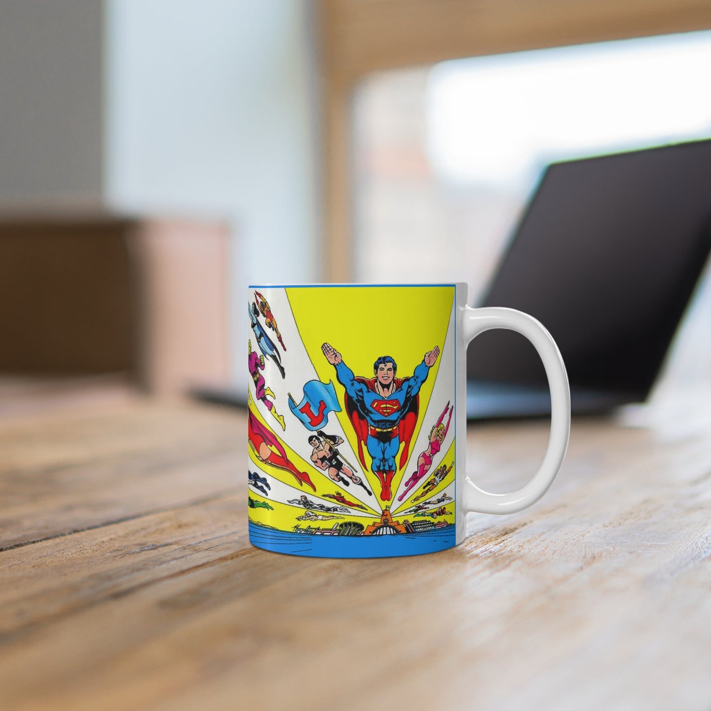 Superboy & Legion of Super-Heroes Coffee Mug - Mike Grell DC Art - Mug 11oz - Lightning Lad, Saturn Girl, Dawnstar, Cosmic Boy