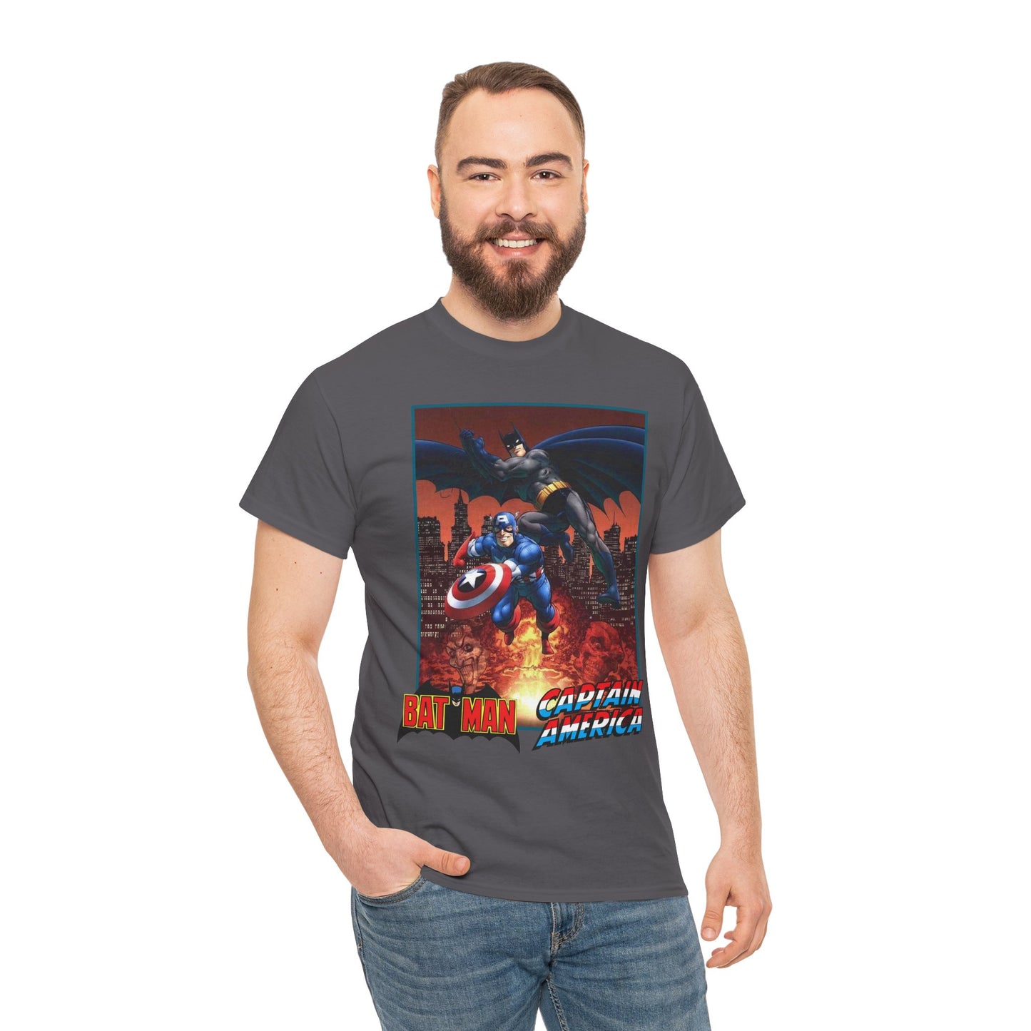 Batman & Captain America T-Shirt - John Byrne Art - Joker & Red Skull - Marvel & DC Comics Crossover Art