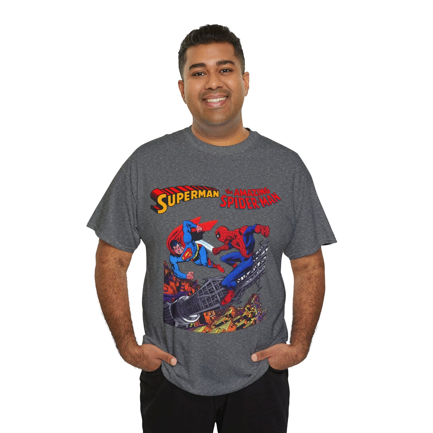 Superman & Amazing Spider-Man T-Shirt - DC/Marvel Comics Crossover - 1970s - Clark Kent & Peter Parker