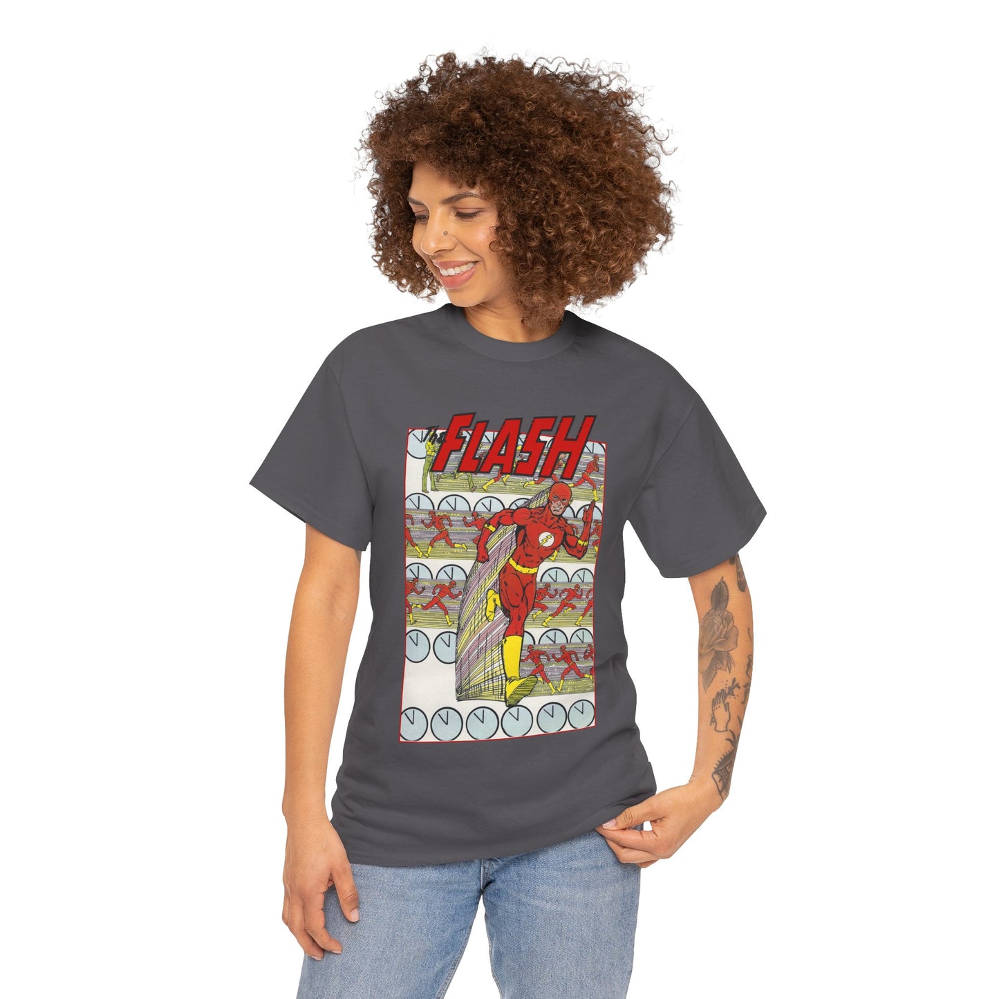 Flash T-Shirt - George Perez Art - JLA Postcard Set - 1980s Art - Justice League of America Satellite Era - Barry Allen, the Fastest Man Alive - DC Comics
