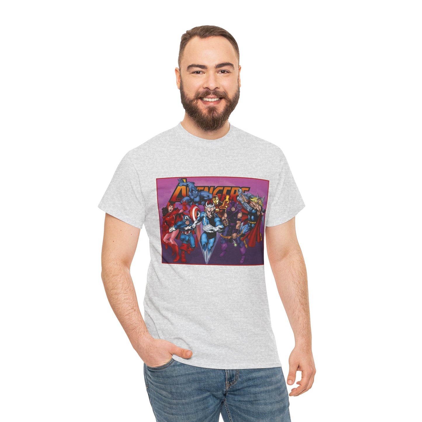 Avengers T-Shirt - John Byrne Art - Captain America, Quicksilver, Scarlet Witch, Beast, Iron Man, Thor, Hawkeye - Marvel Comics