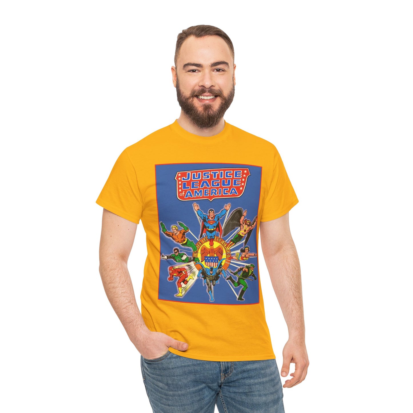 Justice League Treasury Edition T-Shirt - Superman, Wonder Woman, Flash, Hawkman, Batman, Green Arrow, Green Lantern - DC Comics