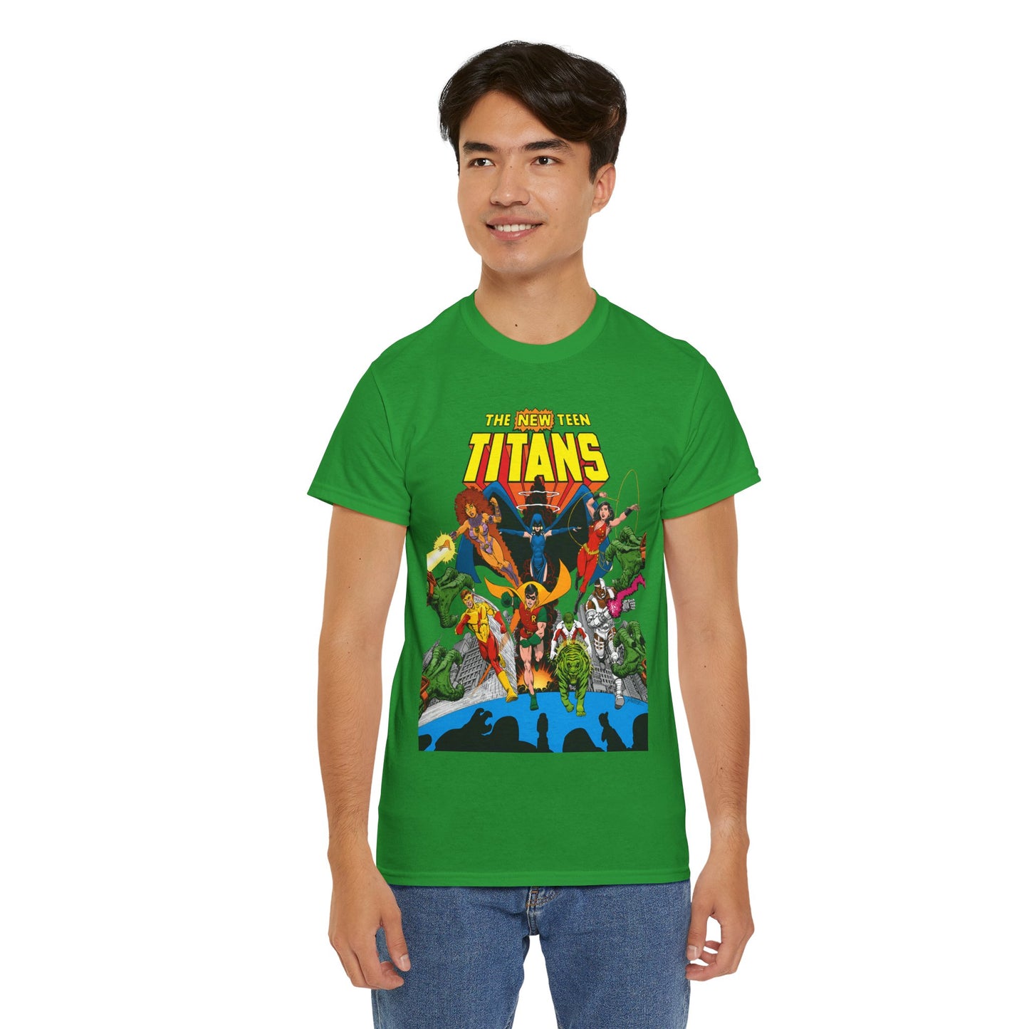 New Teen Titans T-Shirt - George Perez Art - Robin, Wonder Girl, Kid Flash, Changeling, Starfire, Cyborg, Raven - DC Comics - Classic 1980s Series