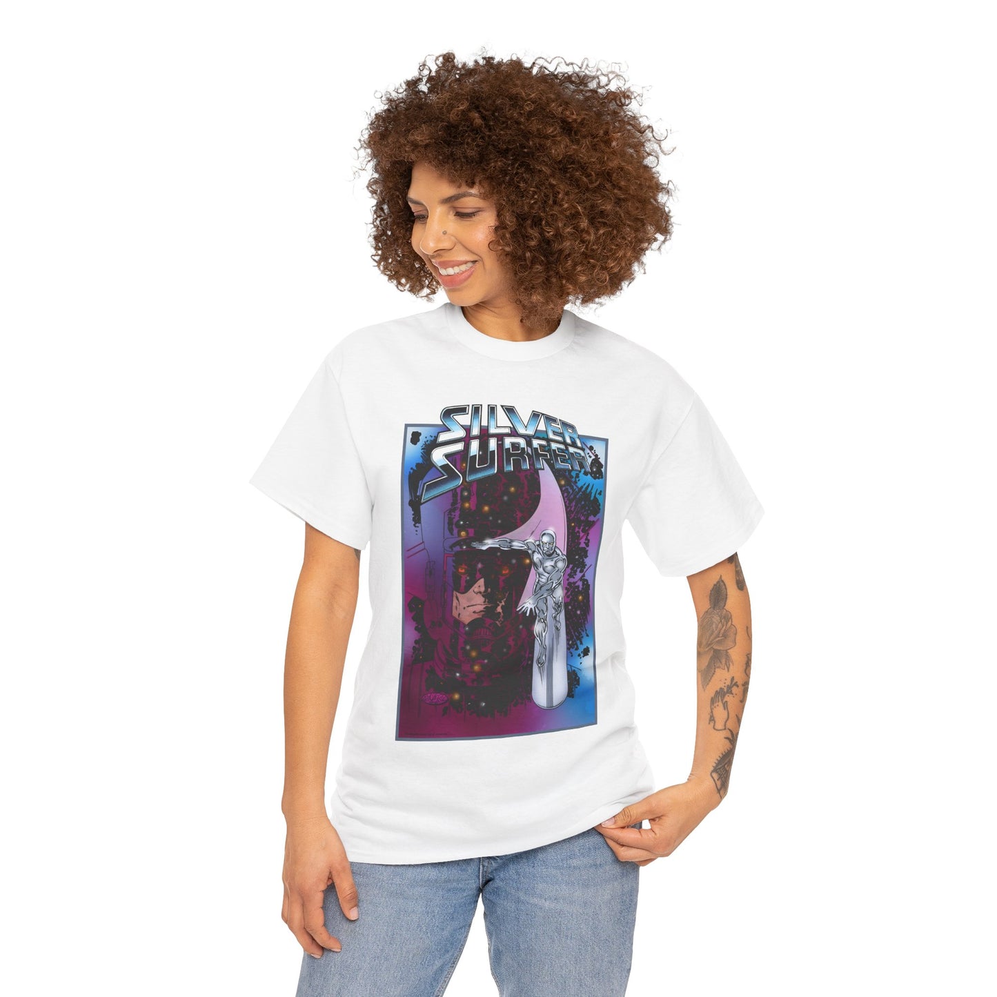 Silver Surfer & Galactus T-Shirt - John Byrne Art - Fantastic Four Connection - Former Herald, Norrin Radd - Marvel Comics