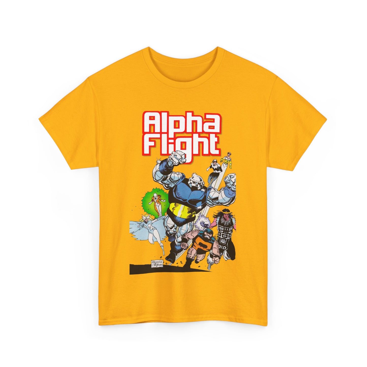 Alpha Flight T-Shirt - Mike Mignola Art - Shaman, Snowbird, Northstar, Aurora, Box, Vindicator, Puck - Canada's Super-Team - Marvel Comics