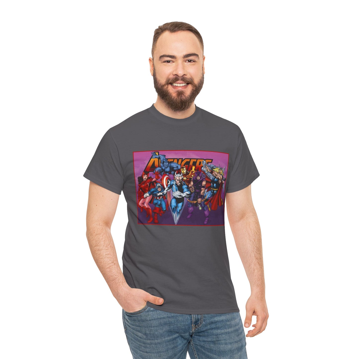 Avengers T-Shirt - John Byrne Art - Captain America, Quicksilver, Scarlet Witch, Beast, Iron Man, Thor, Hawkeye - Marvel Comics