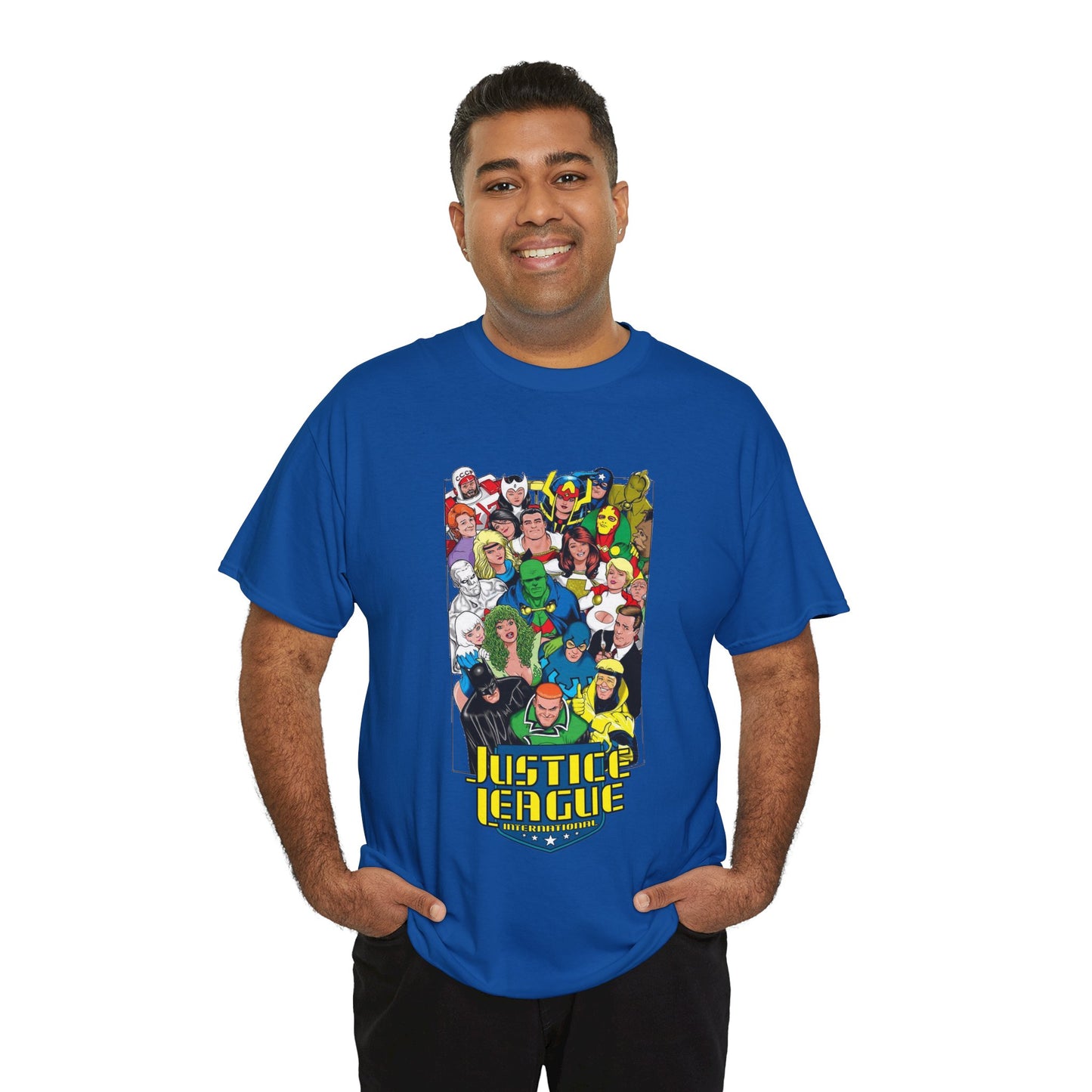 Justice League International T-Shirt - DC Comics - JLI - Kevin Maguire Art - Blue Beetle, Booster Gold, Martian Manhunter, Captain Atom