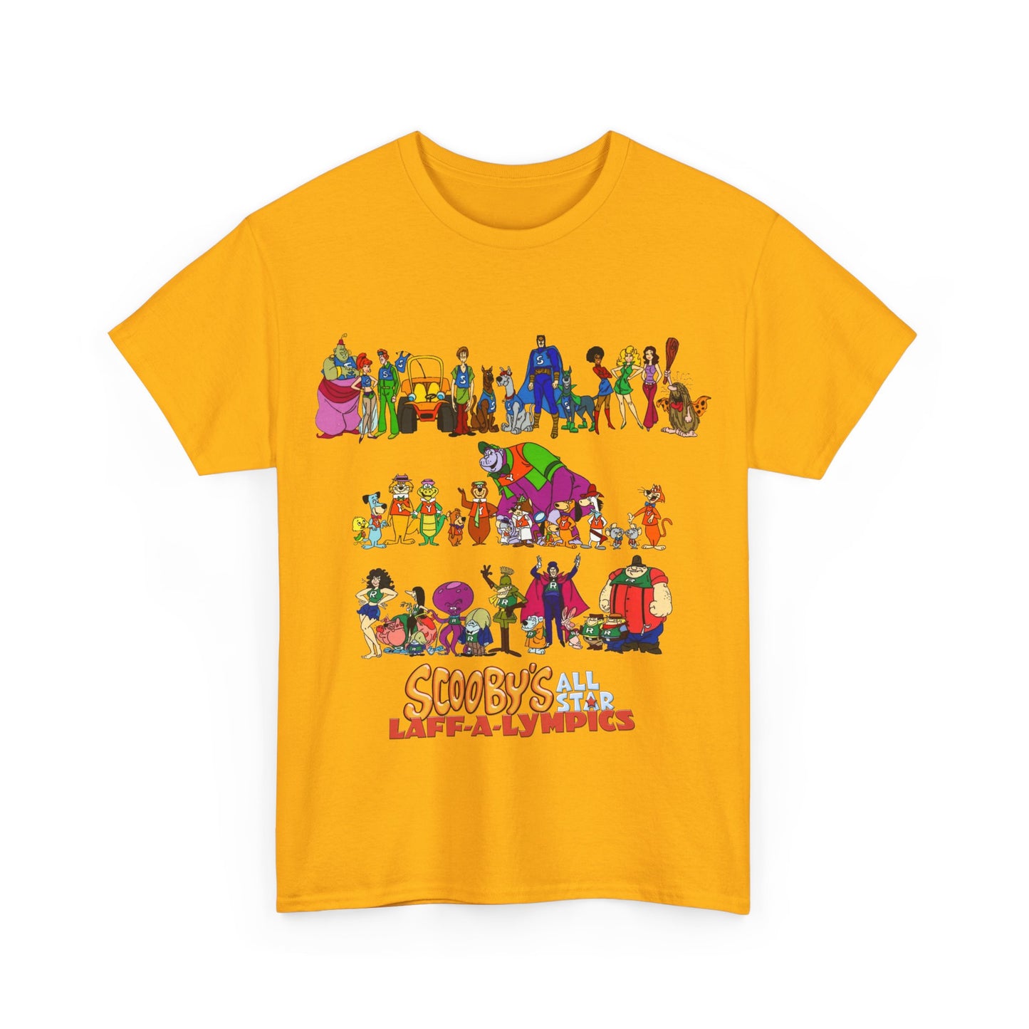 Scooby's All-Star Laff-A-Lympics T-Shirt - Hanna-Barbera Cartoon - Speed Buggy, Yogi Bear, Grape Ape, Scooby Dum, Shaggy, Wally Gator