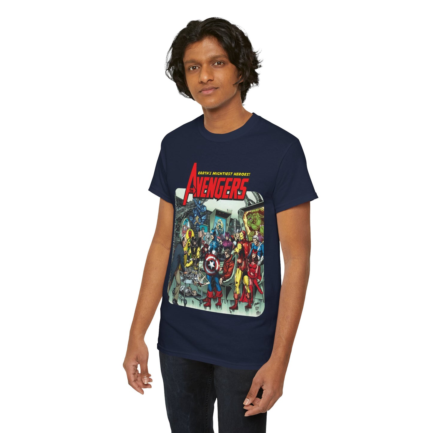 Classic Avengers T-Shirt - George Perez Art - Captain America, Hawkeye, Iron Man, Vision, Scarlet Witch, Quicksilver, Jarvis - Marvel Comics