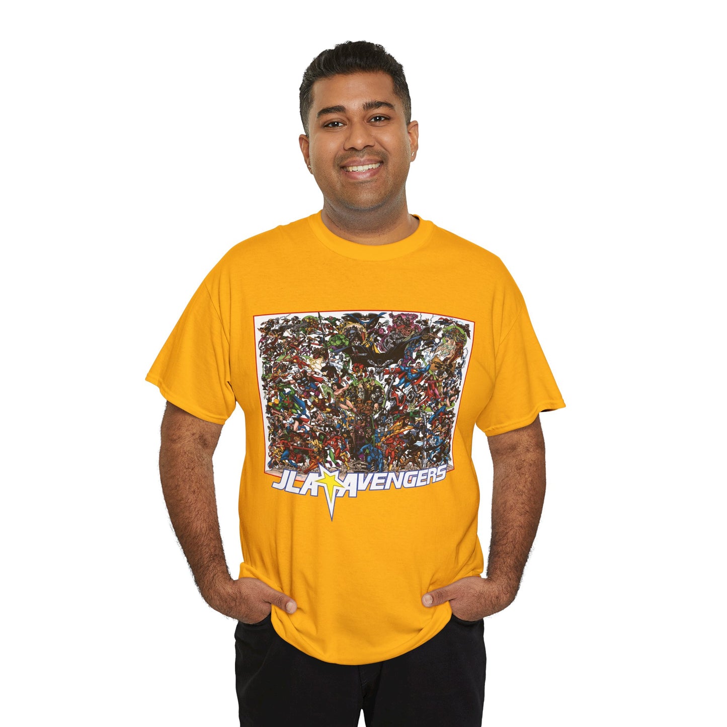JLA Vs Avengers T-Shirt - Stunning, Classic George Perez Art - DC & Marvel 200s Crossover - Superman, Thor, Wonder Woman, Captain America, Flash, Black Panther, Iron Man, Batman