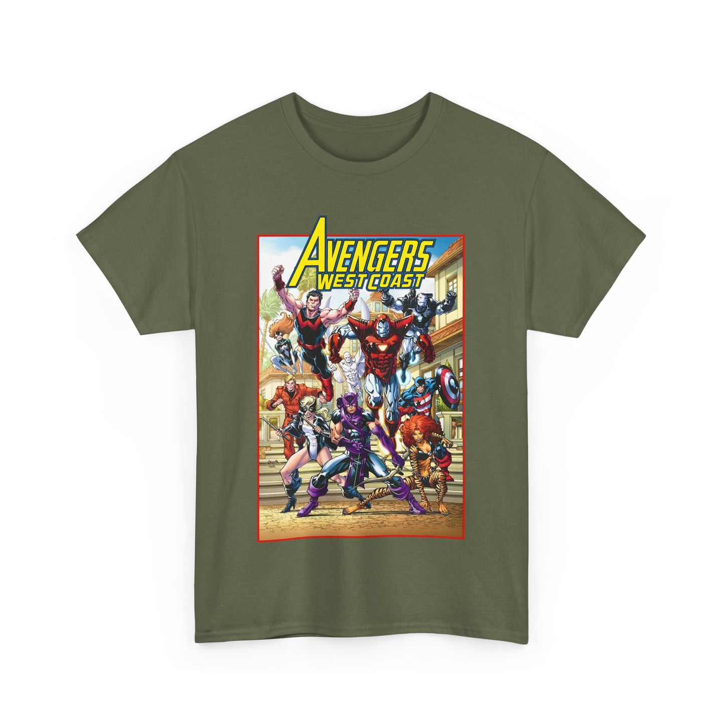 West Coast Avengers T-Shirt - Todd Nauck Art - Hawkeye, Iron Man, Wonder Man, Tigra, Vision - Marvel Comics
