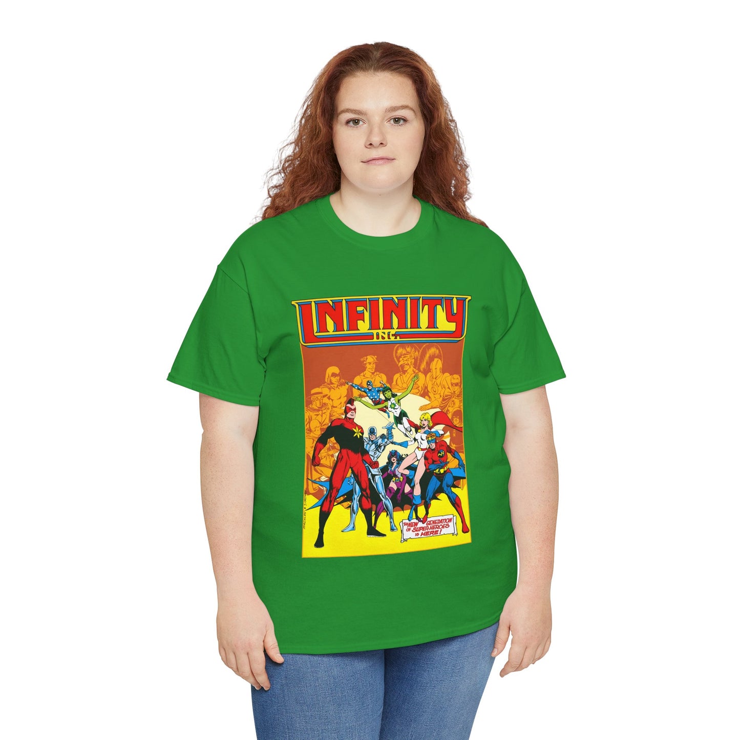 Infinity, Inc T-Shirt - Jerry Ordway Art - Silver Scarab, Huntress, Power Girl, Star-Spangled Kid, Fury, Jade - DC Comics - 1980s JSA Spin-Off Series
