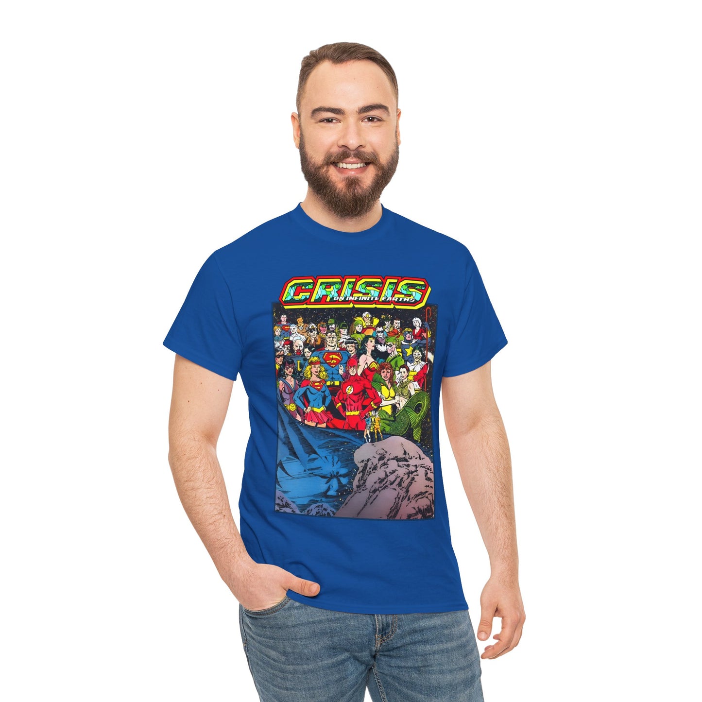 Crisis on Infinite Earths T-Shirt - George Perez Art - Supergirl, Flash, Huntress, Starman, Earth 3 Luthor, Lori Lemaris, Aquagirl, Earth 2 Robin - DC Comics