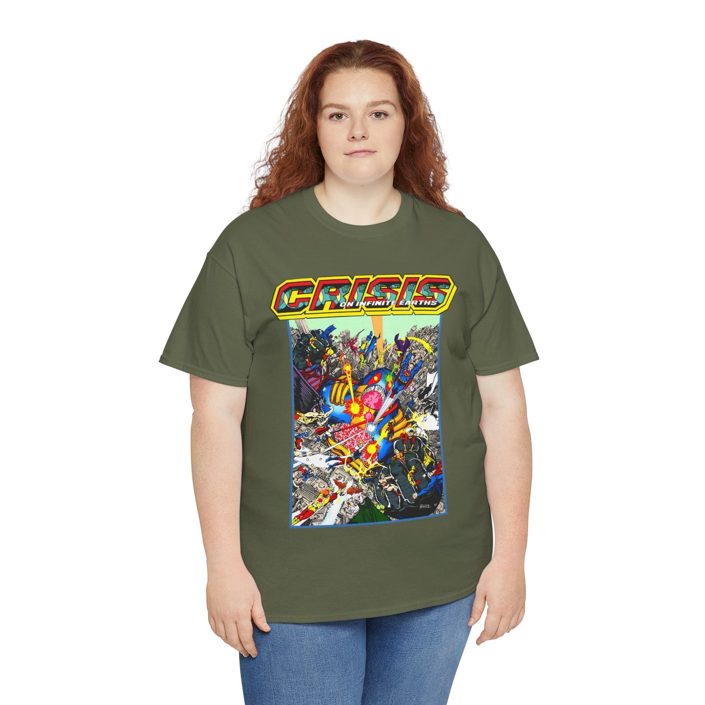 Crisis on Infinite Earths T-Shirt - George Perez Art - Superman, Firestorm, Captain Atom, Wonder Woman, Martian Manhunter Vs The Anti-Monitor - #12 Cover - DC Comics